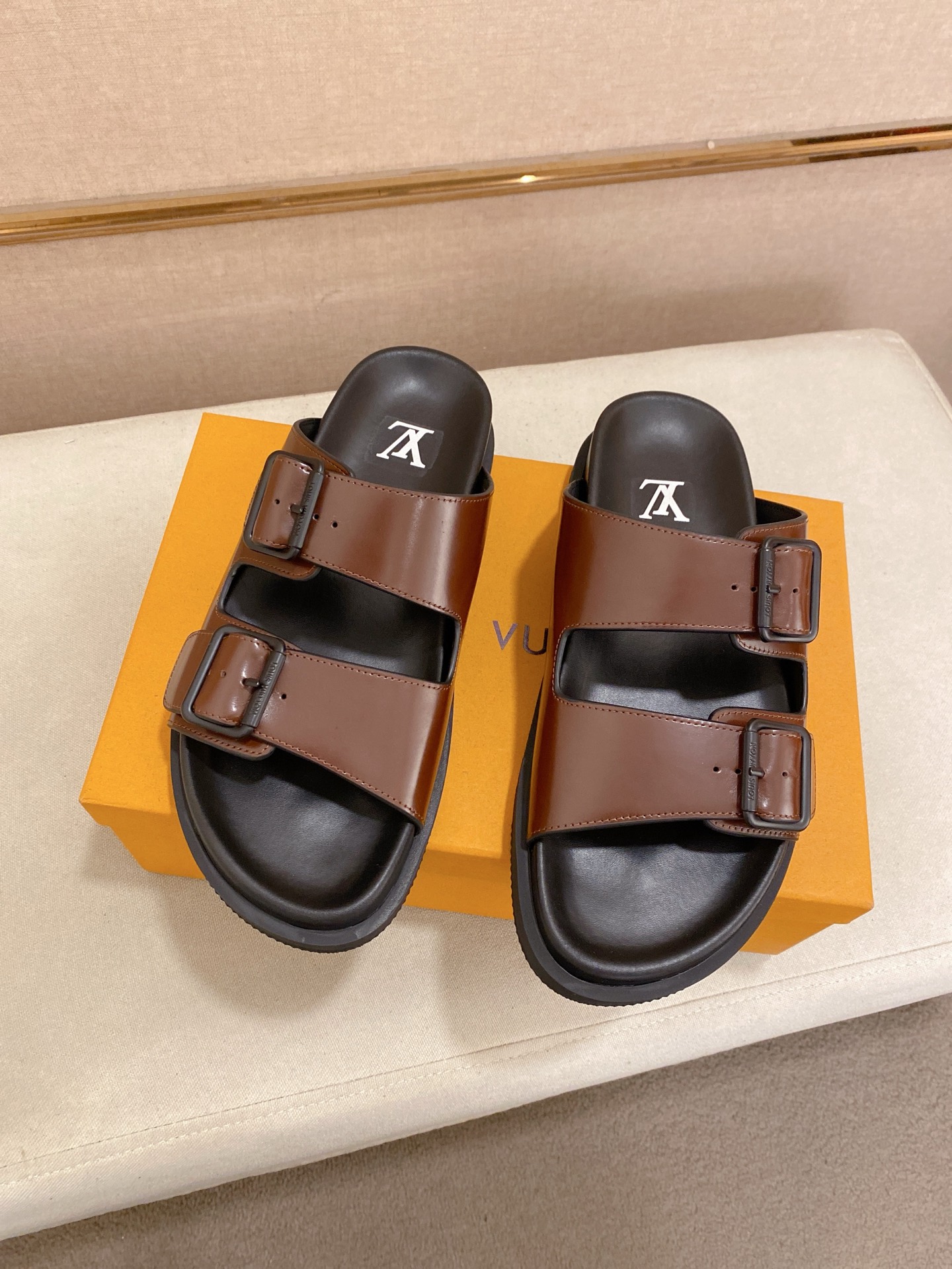 Louis Vuitton Men's Brown Leather Sandals | Comfortable & Stylish Slides 8 i1746858432167 6754 0 6