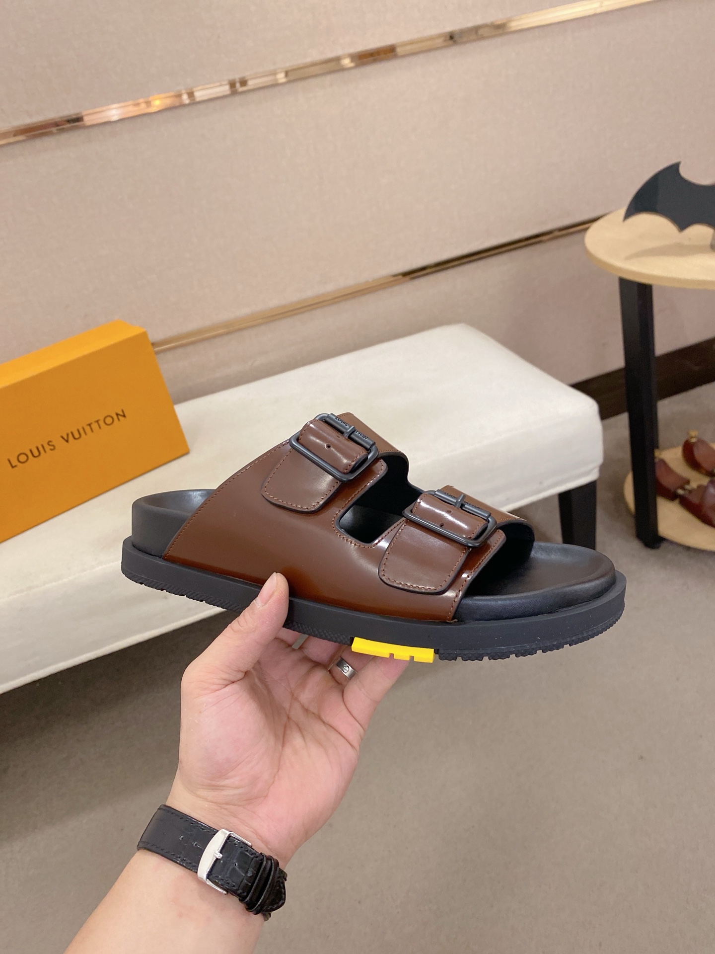 Louis Vuitton Men's Brown Leather Sandals | Comfortable & Stylish Slides 5 i1746858433068 2467 0 3