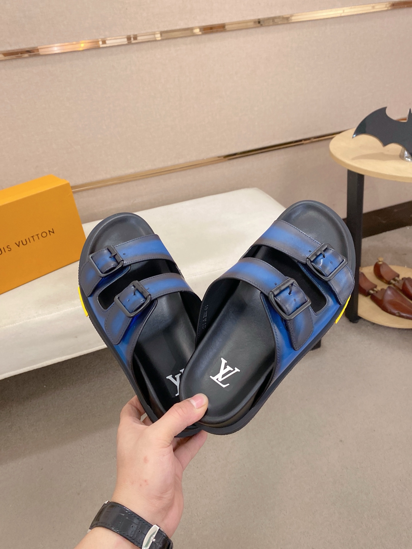 Louis Vuitton Men's Blue Leather Sandals | Buckle Strap Slip-Ons - Size 38-44 6 i1746858465478 5116 0 4