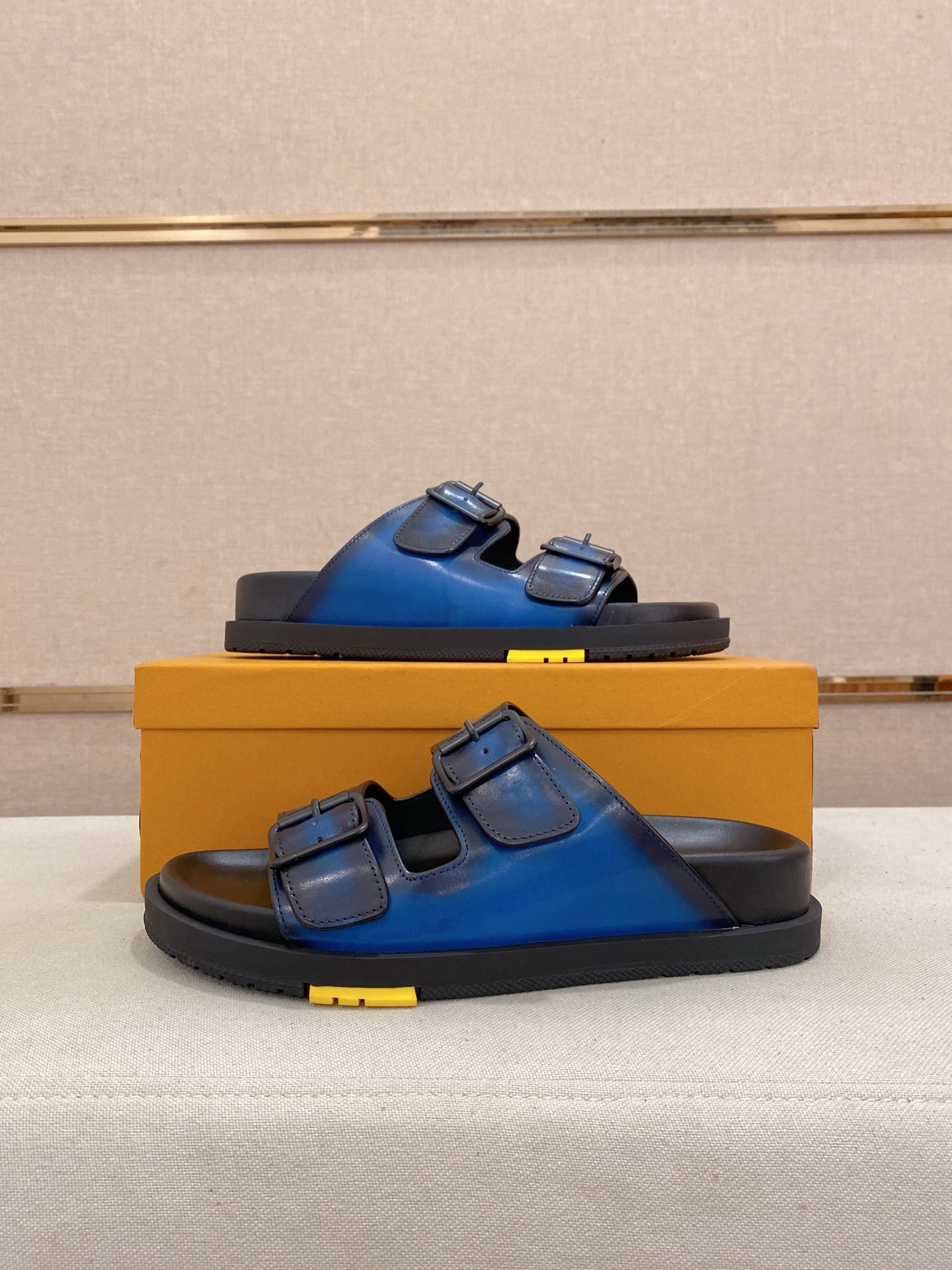Louis Vuitton Men's Blue Leather Sandals | Buckle Strap Slip-Ons - Size 38-44 8 i1746858465487 6569 0 6