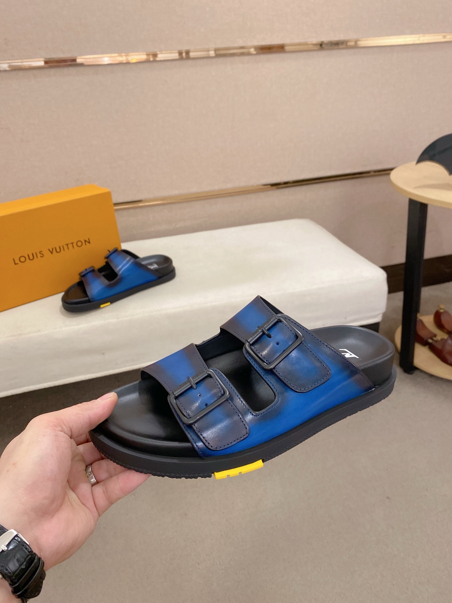 Louis Vuitton Men's Blue Leather Sandals | Buckle Strap Slip-Ons - Size 38-44 4 i1746858465527 2783 0 2