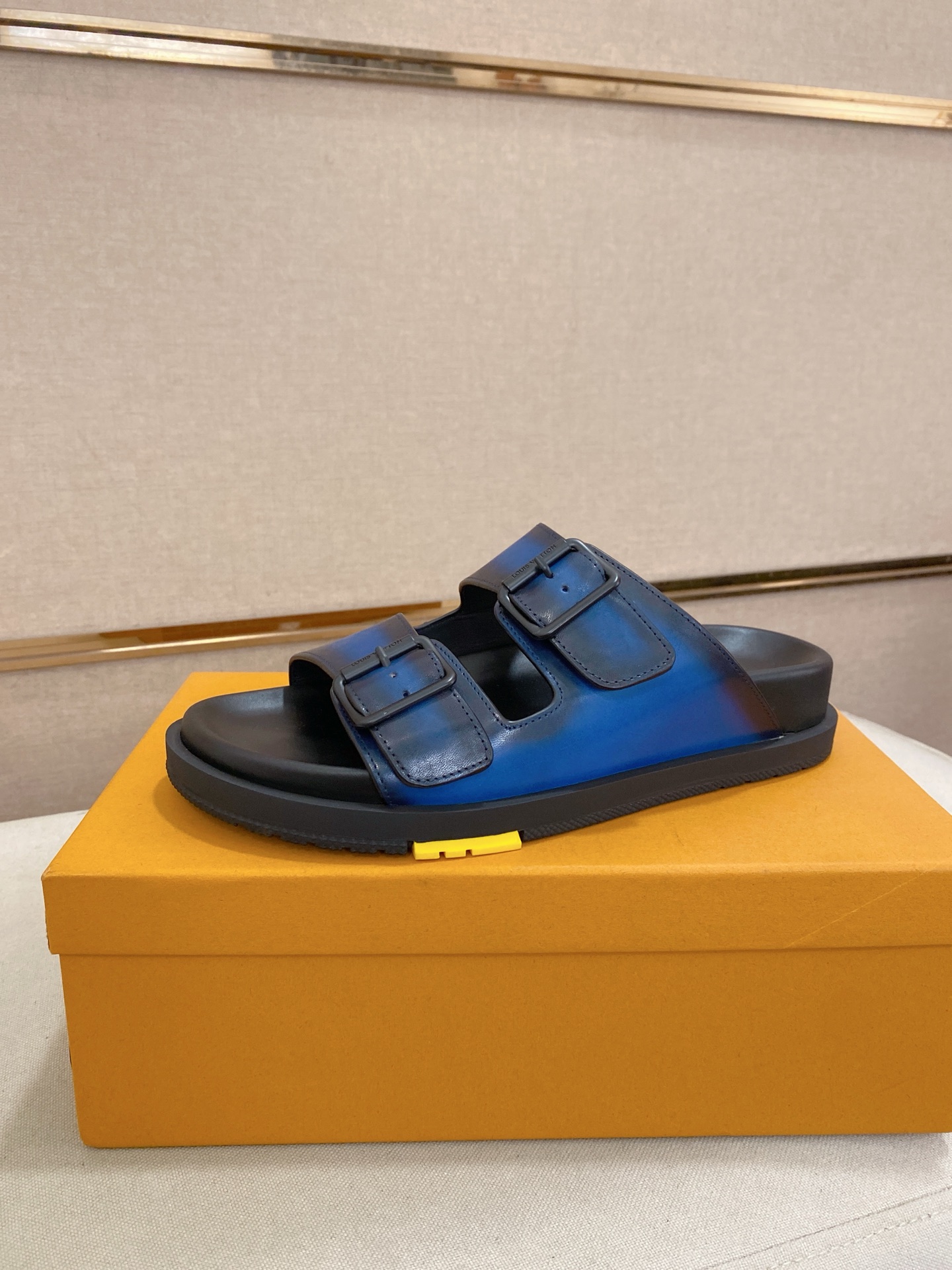 Louis Vuitton Men's Blue Leather Sandals | Buckle Strap Slip-Ons - Size 38-44