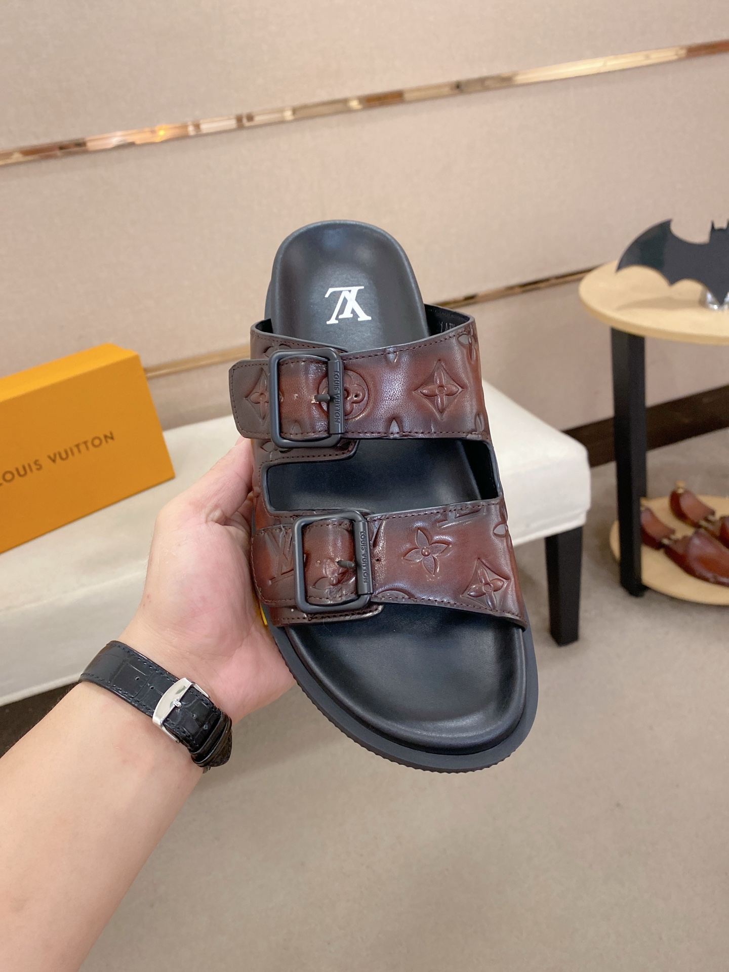 Louis Vuitton Men's Brown Leather Monogrammed Sandals Size 38-44 3 i1746858664151 5401 0 1