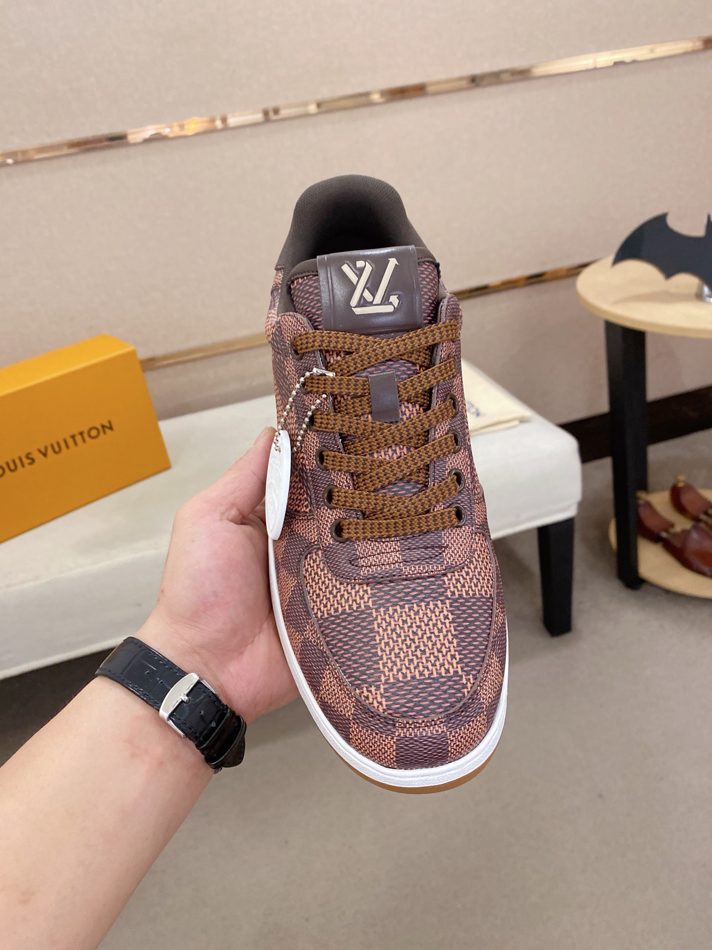 Louis Vuitton Men's Brown Leather Checkered Low-Top Sneakers, Size 38-44 3 i1746942752846 4400 0 1