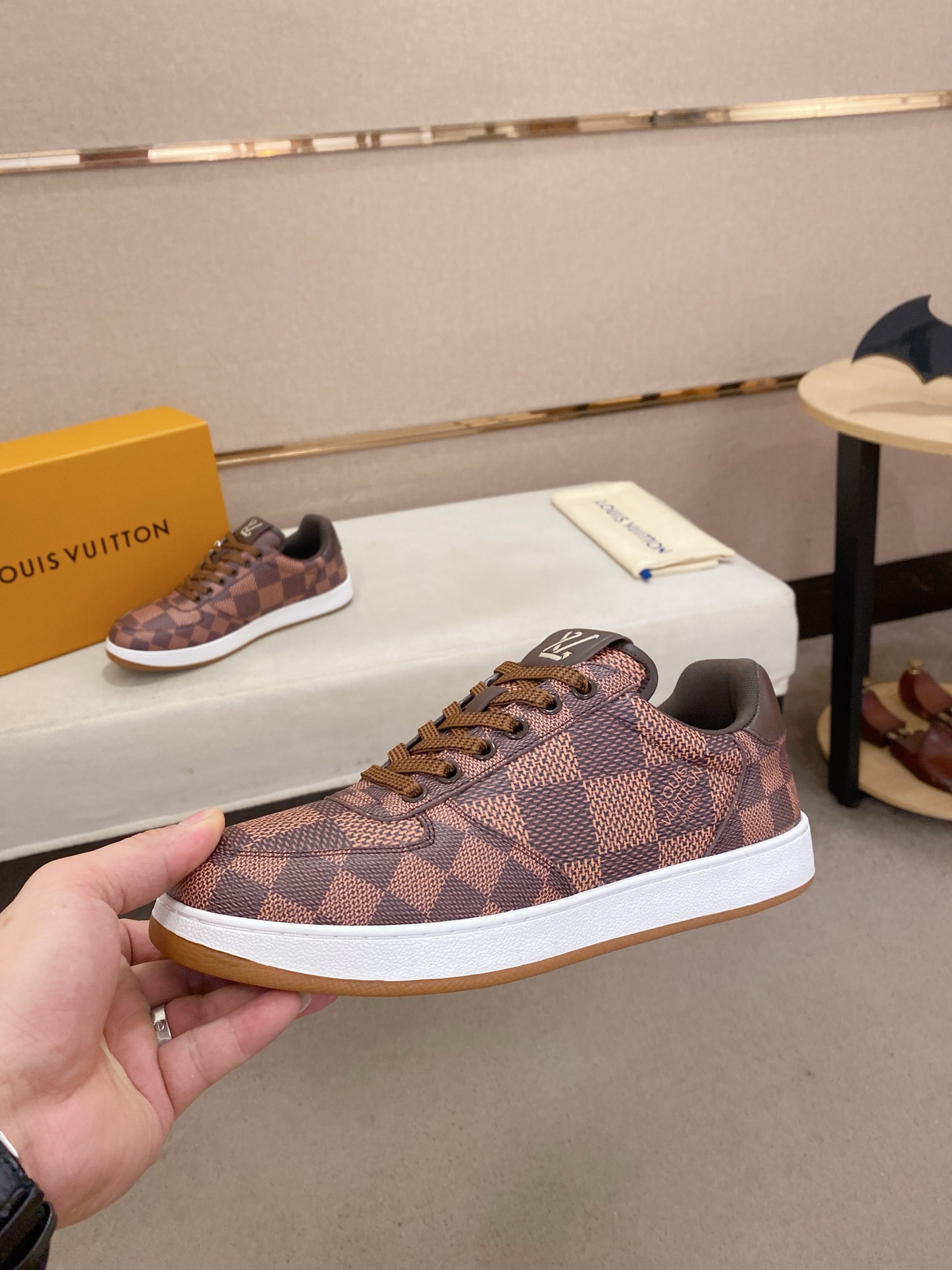 Louis Vuitton Men's Brown Leather Checkered Low-Top Sneakers, Size 38-44 4 i1746942752918 8405 0 2
