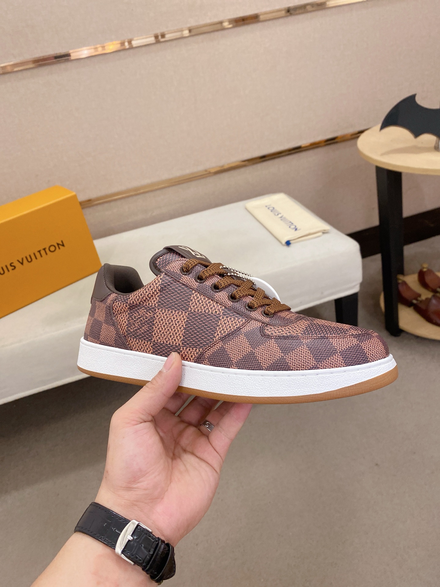 Louis Vuitton Men's Brown Leather Checkered Low-Top Sneakers, Size 38-44 5 i1746942752939 7148 0 3