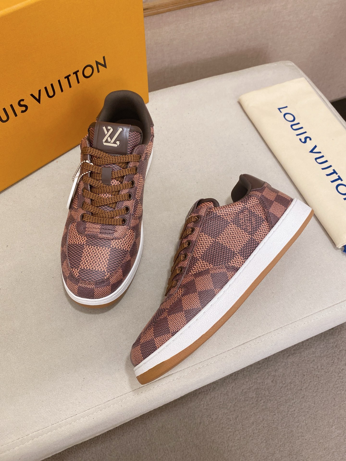 Louis Vuitton Men's Brown Leather Checkered Low-Top Sneakers, Size 38-44 7 i1746942754010 2321 0 5