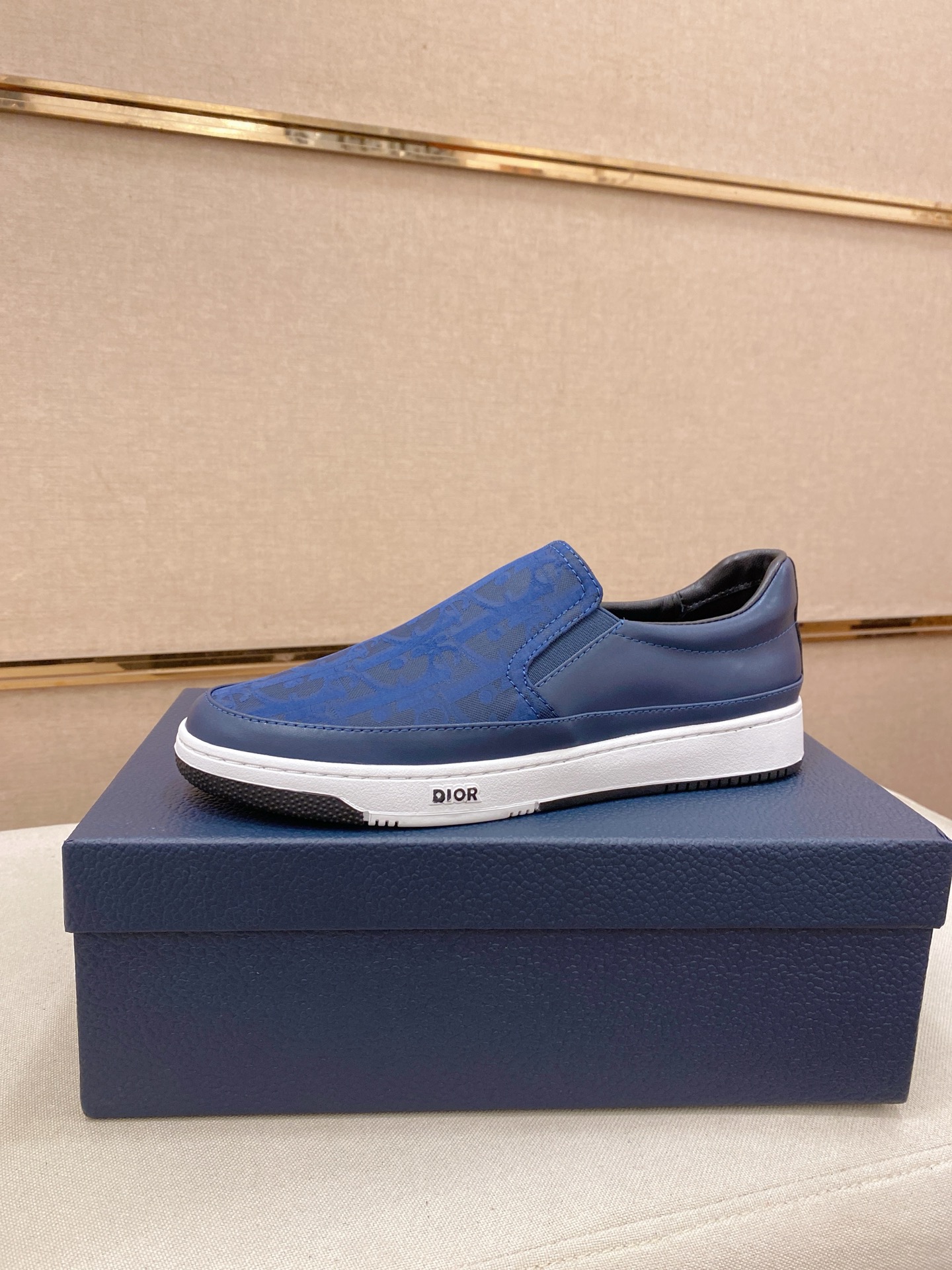 Dior Men's Blue Oblique Patterned Slip-On Sneakers