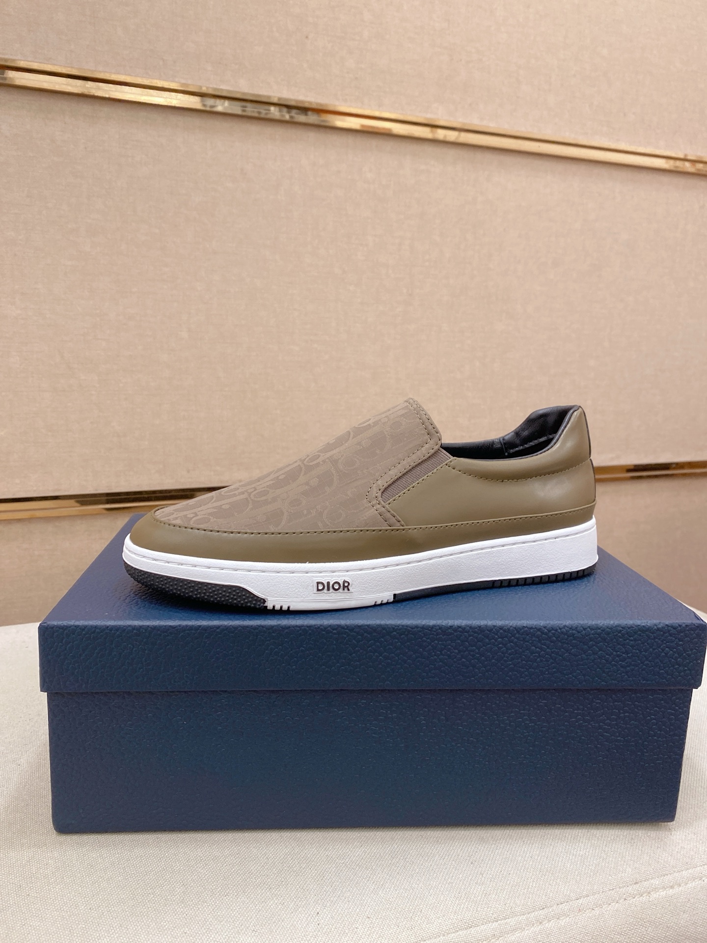 Dior Men's D-Player Slip-On Sneaker in Olive Oblique Jacquard Canvas