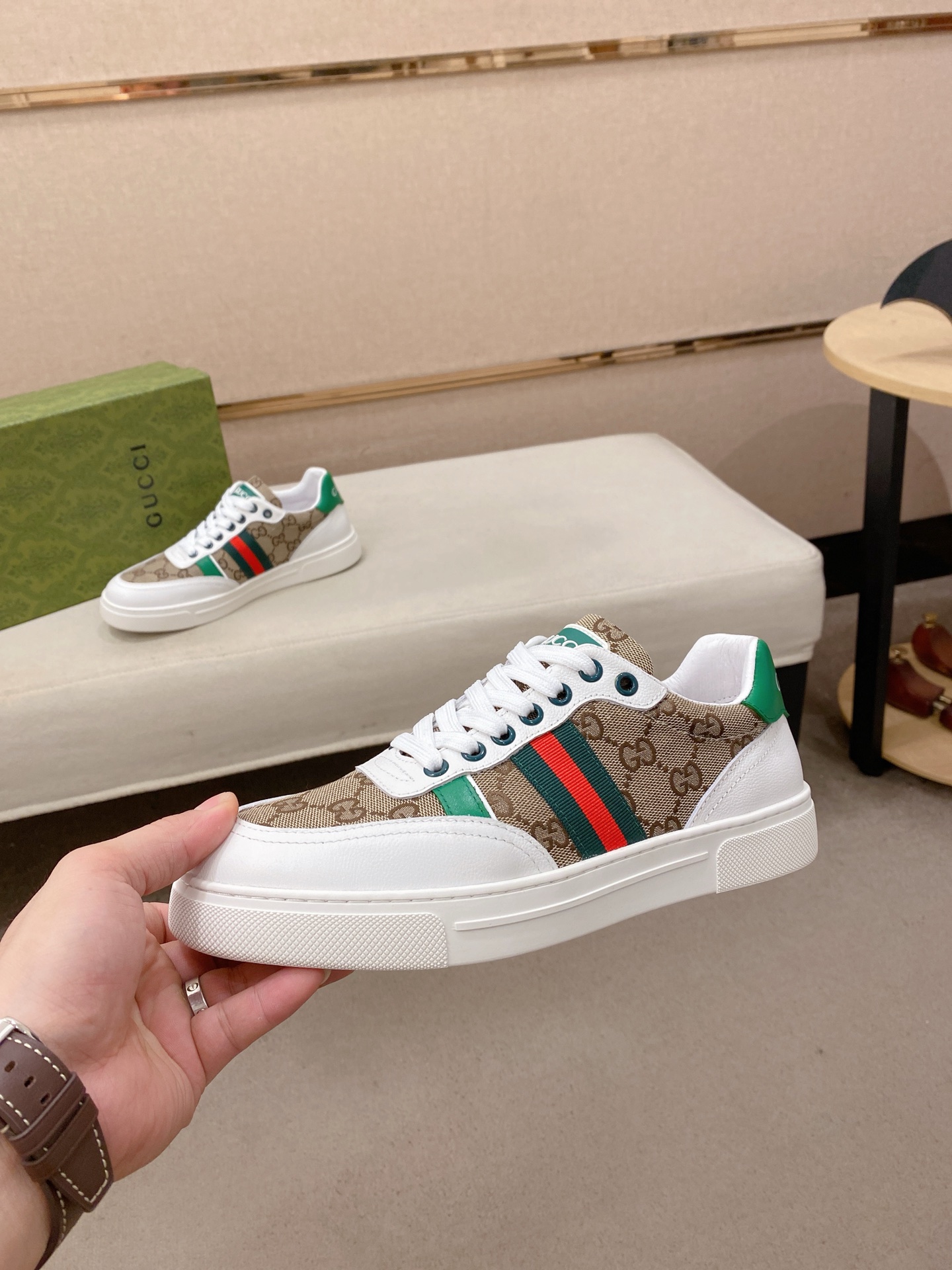 Gucci Men's Ace GG Supreme Sneaker with Green and Red Web stripe 4 i1753170903282 5644 0 2