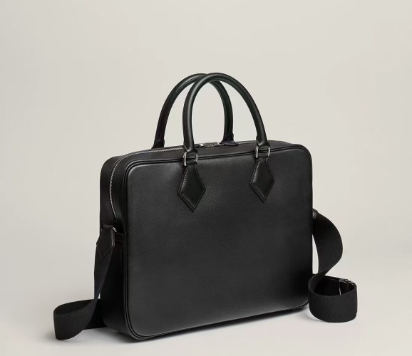 Hermes Men's Black Leather Business Briefcase Handbag, 38 x 28 x 9 cm 1 Hermes Men's Black Leather Business Briefcase Handbag, 38 x 28 x 9 cm