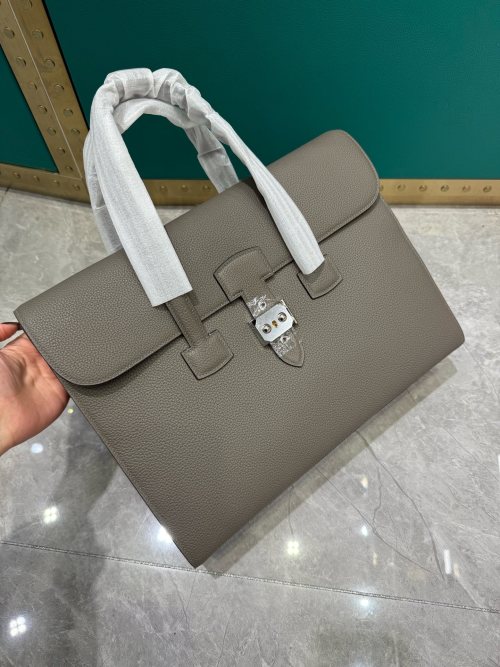 Hermes Sac a Depeches Light Grey Leather Briefcase for Men - Stylish and Durable