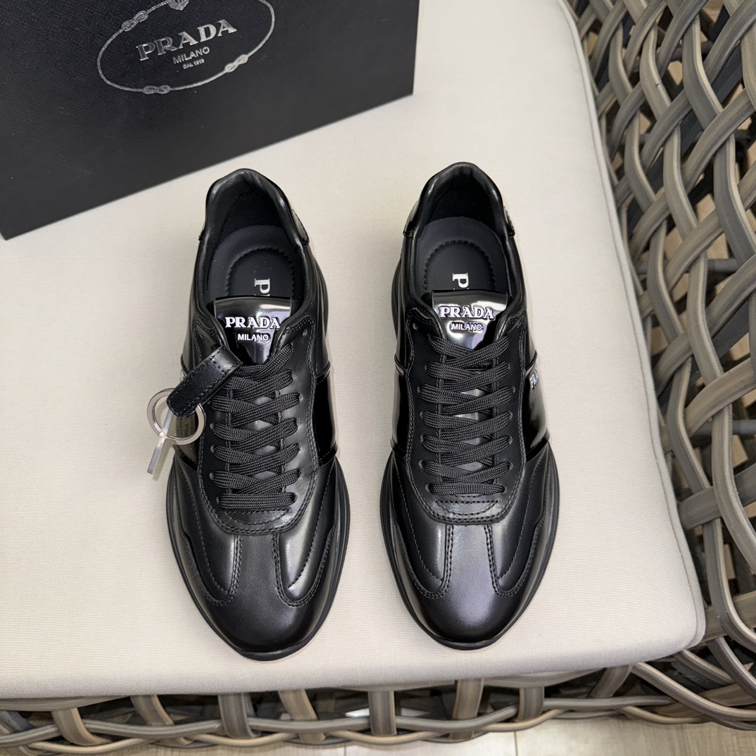 Prada Chaussures De Sport Rouge épissure Hommes Cuir de veau Coton vache Caoutchouc Fashion Peu importe