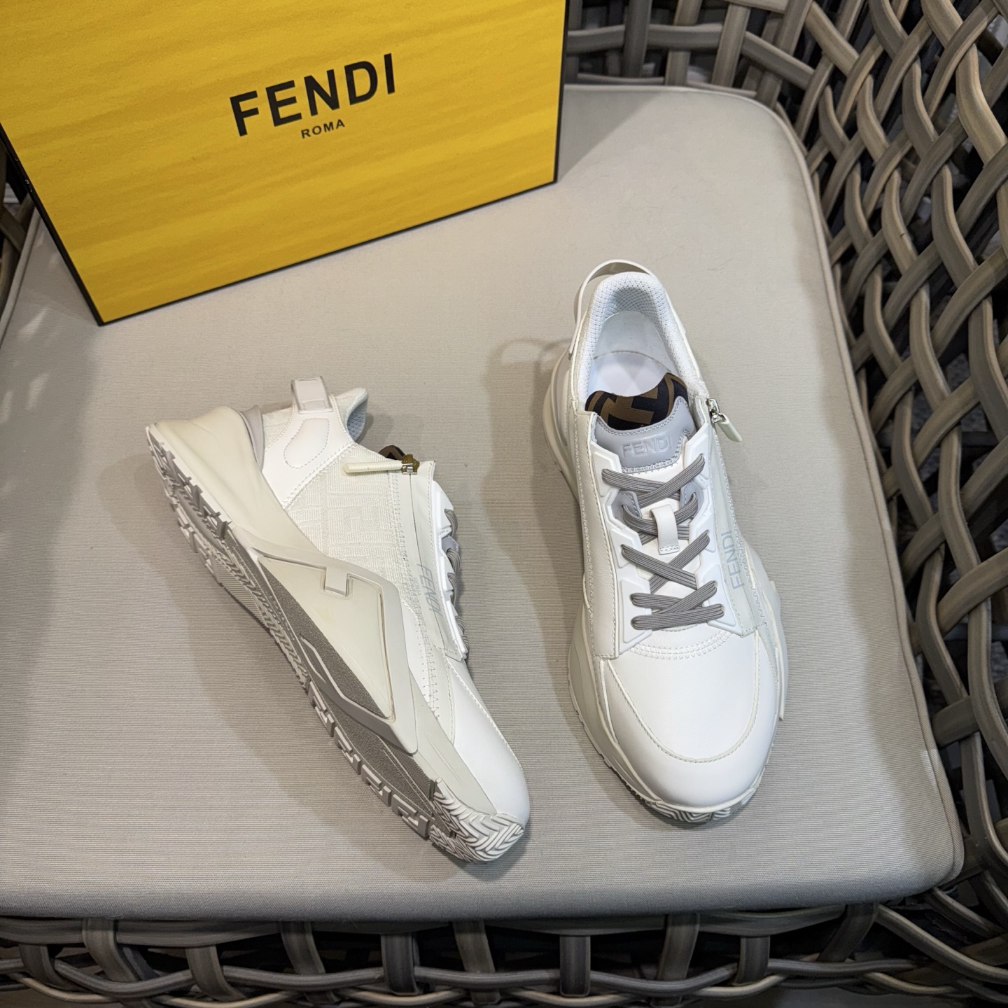 Fendi Flow Men's White Leather Lace-Up Sneakers with Side Zipper Detail 4 i1743368244403 6521 0 2