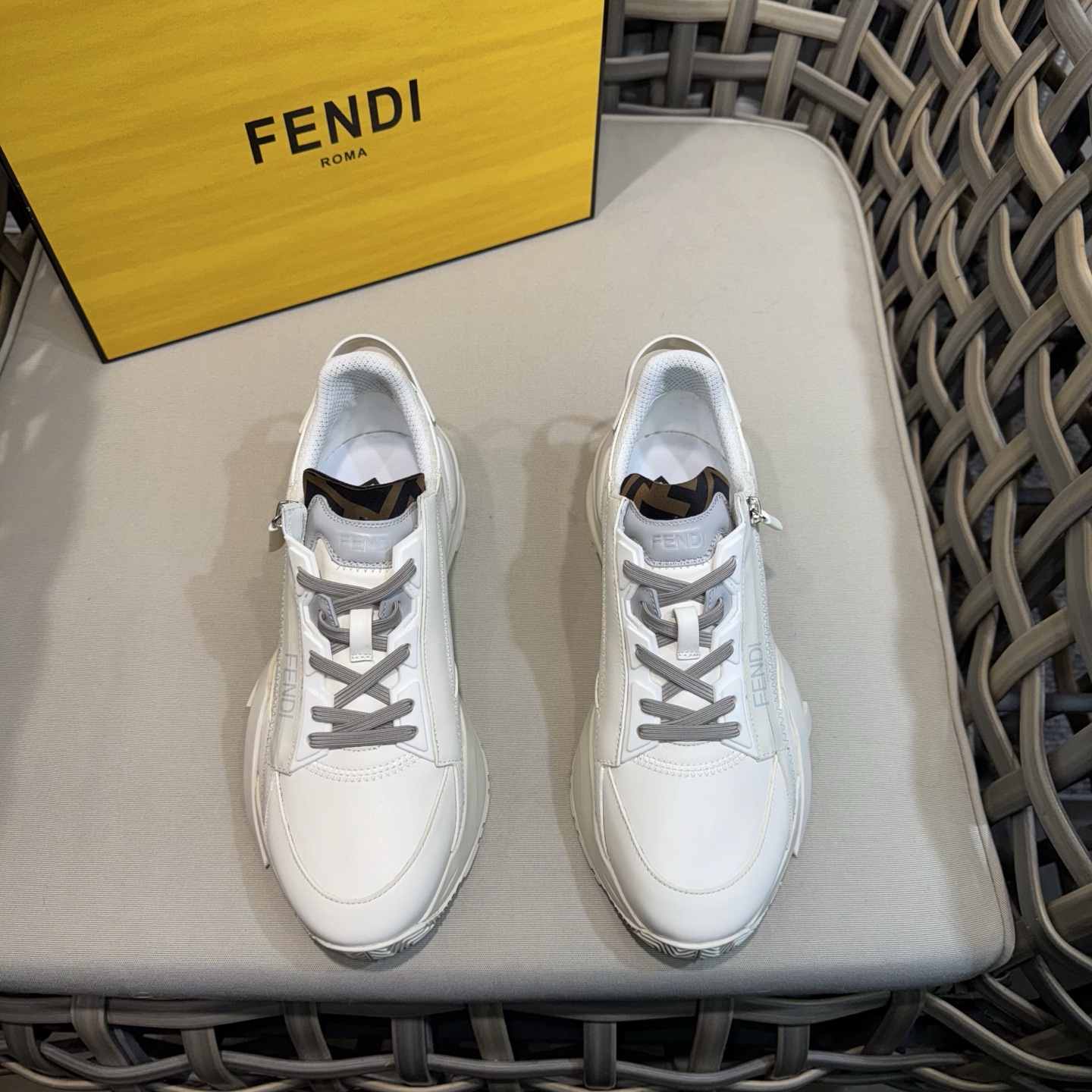 Fendi Flow Men's White Leather Lace-Up Sneakers with Side Zipper Detail 2 i1743368244406 3948 0 0
