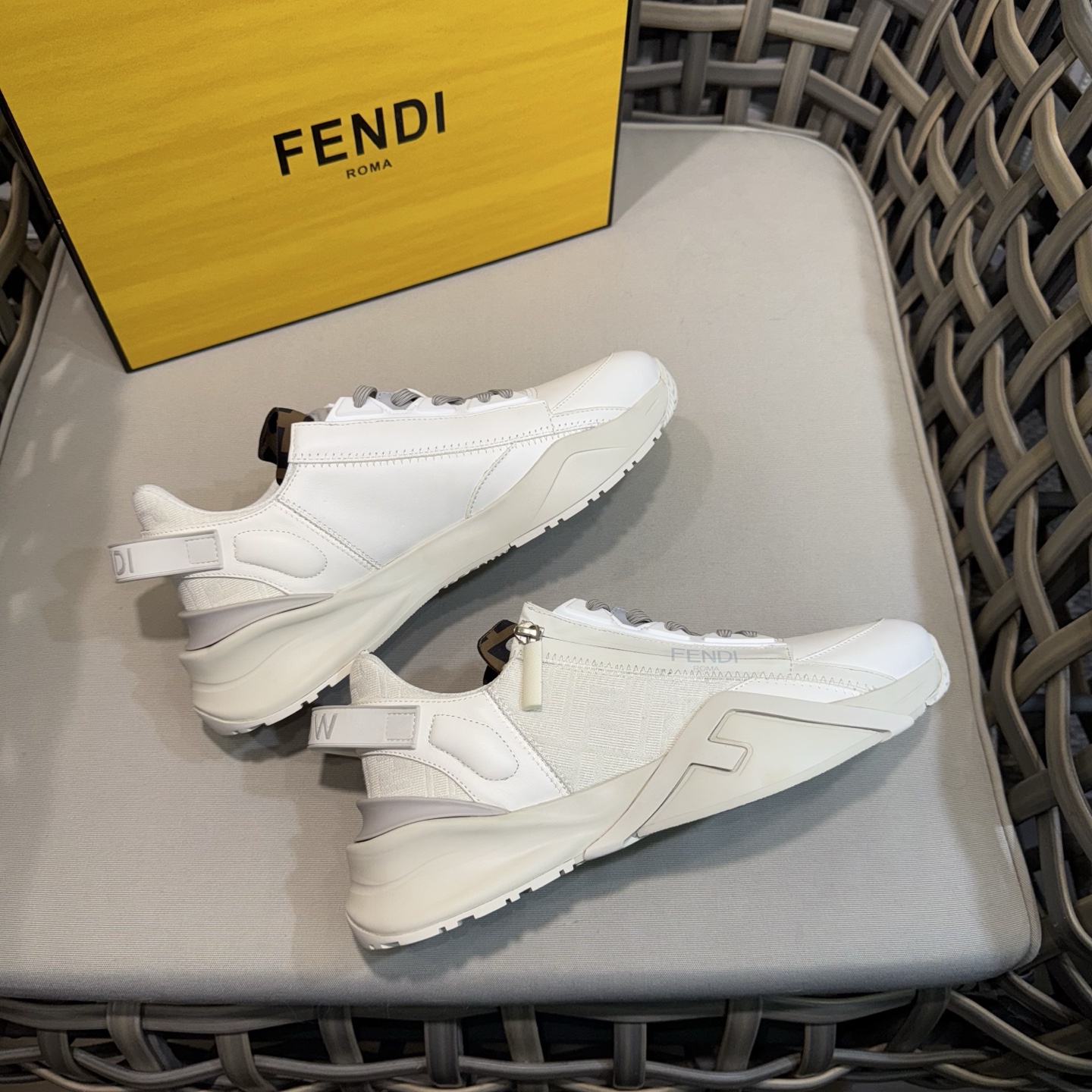Fendi Flow Men's White Leather Lace-Up Sneakers with Side Zipper Detail 7 i1743368244960 4804 0 5