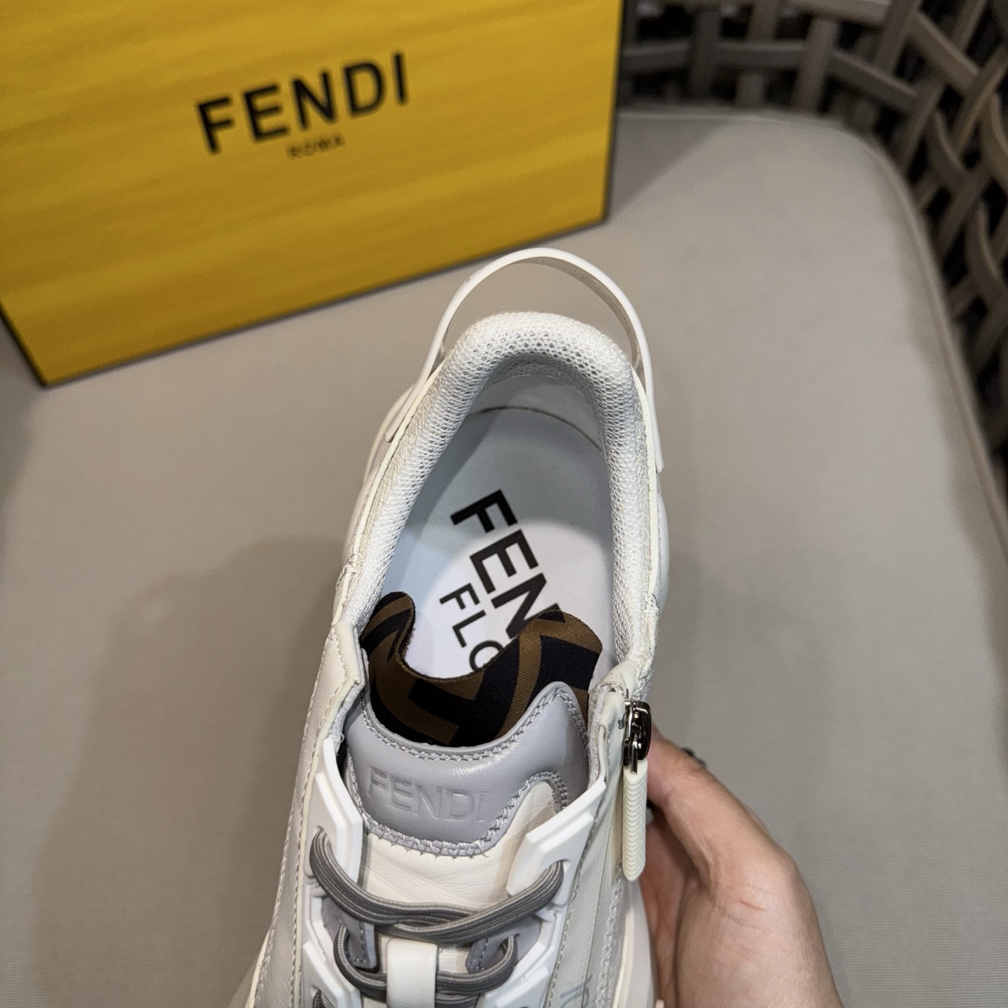 Fendi Flow Men's White Leather Lace-Up Sneakers with Side Zipper Detail 8 i1743368244990 7040 0 6