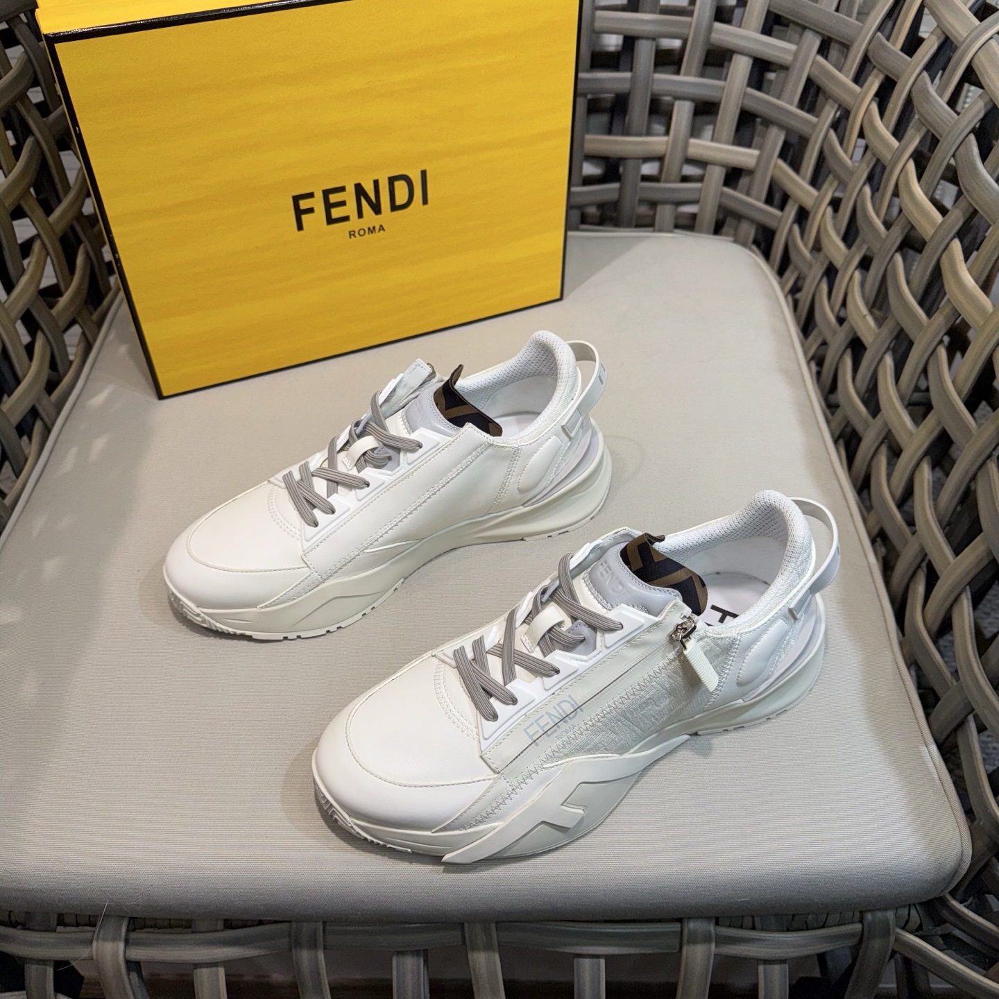 Fendi Flow Men's White Leather Lace-Up Sneakers with Side Zipper Detail 3 i1743368245006 6903 0 1