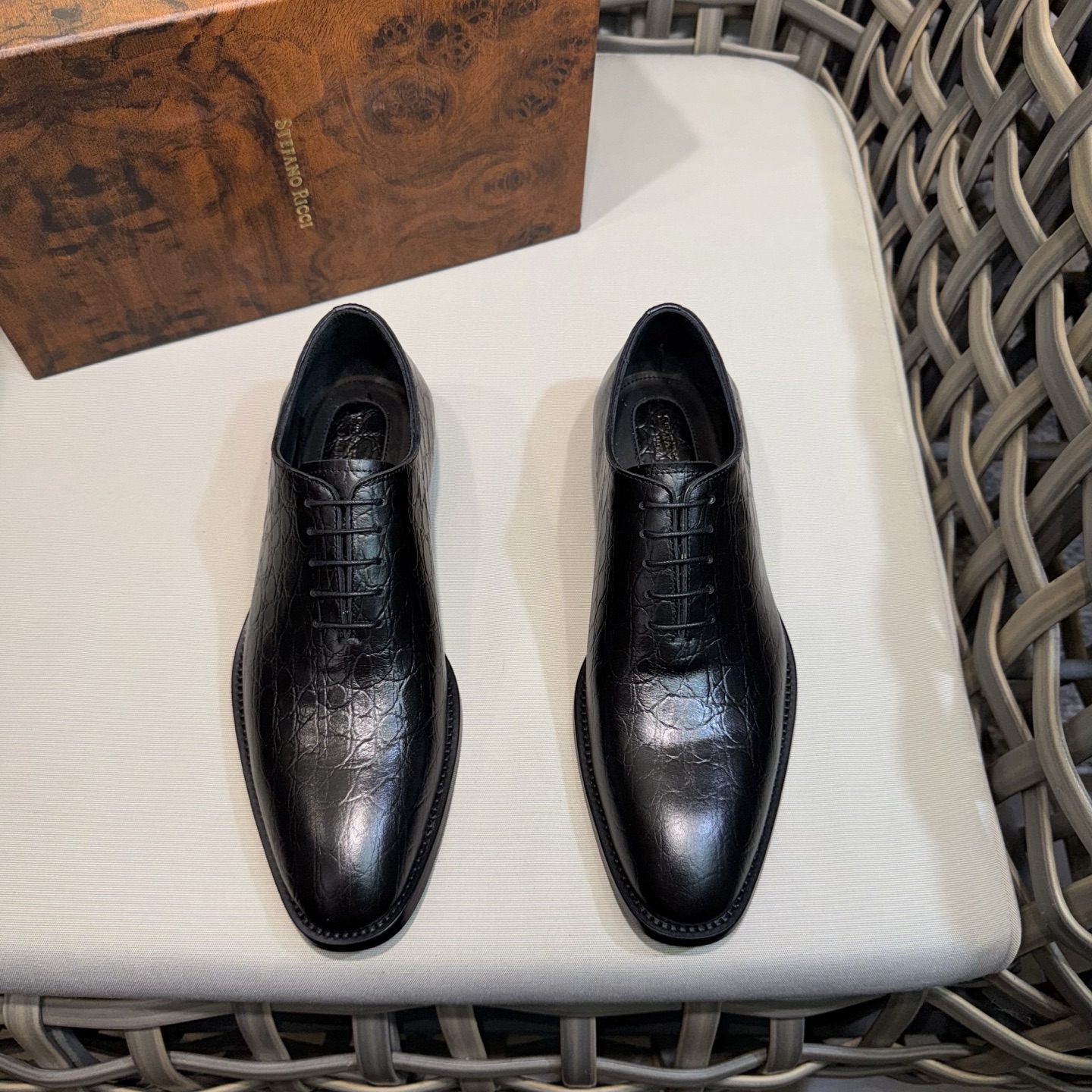 Stefano Ricci Men's Black Leather Lace-Up Oxford Dress Shoes Size 39-46 1 Stefano Ricci Men's Black Leather Lace-Up Oxford Dress Shoes Size 39-46