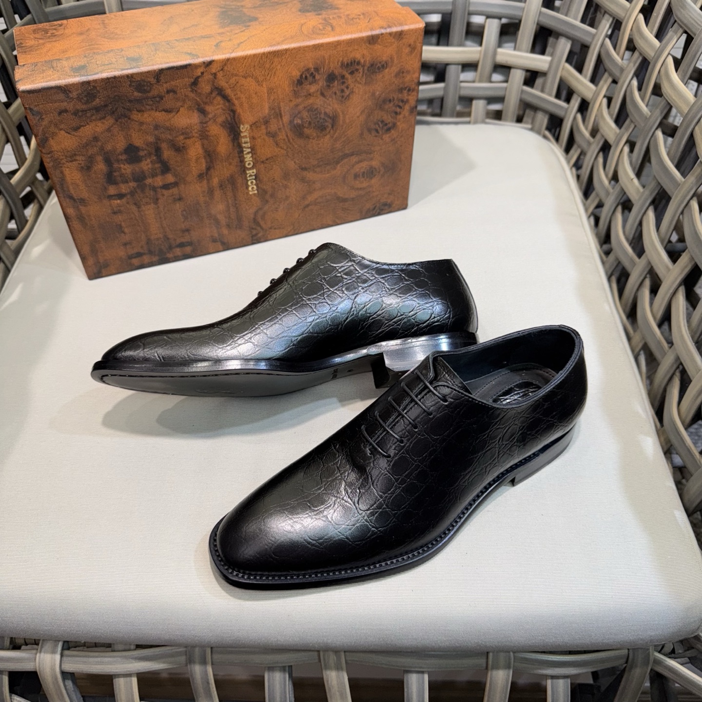 Stefano Ricci Men's Black Leather Lace-Up Oxford Dress Shoes Size 39-46 5 i1744142872934 595 0 3