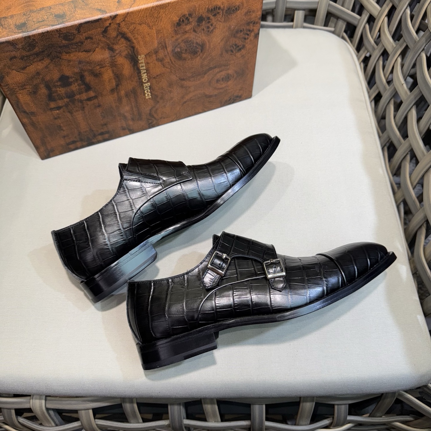 Stefano Ricci Men's Black Alligator Leather Double Monk Strap Dress Shoe 7 i1744142963258 6896 0 5