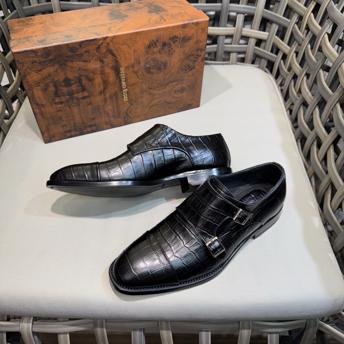 Stefano Ricci Men's Black Alligator Leather Double Monk Strap Dress Shoe 5 i1744142963314 1504 0 3