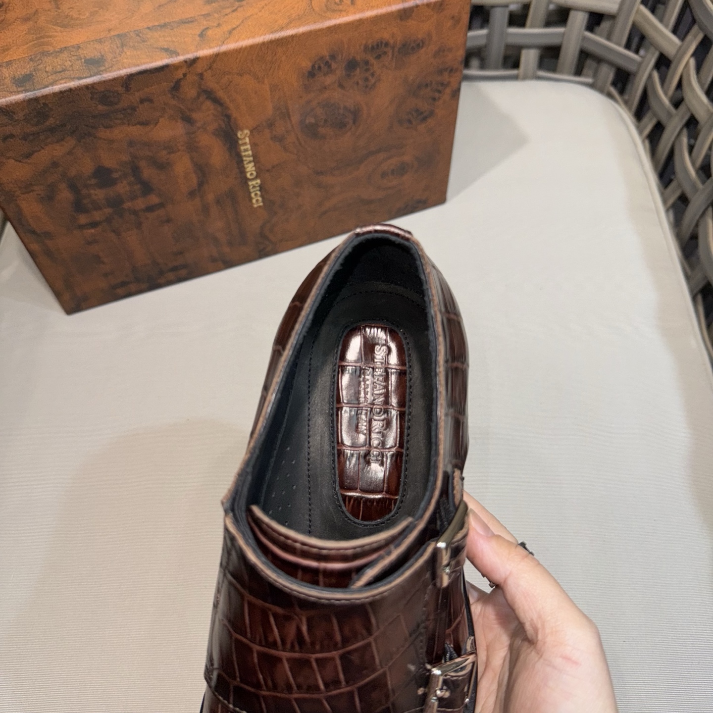 Stefano Ricci Men's Monk Strap Dress Shoes, Crocodile Leather, Brown, Formal 8 i1744142986554 1493 0 6