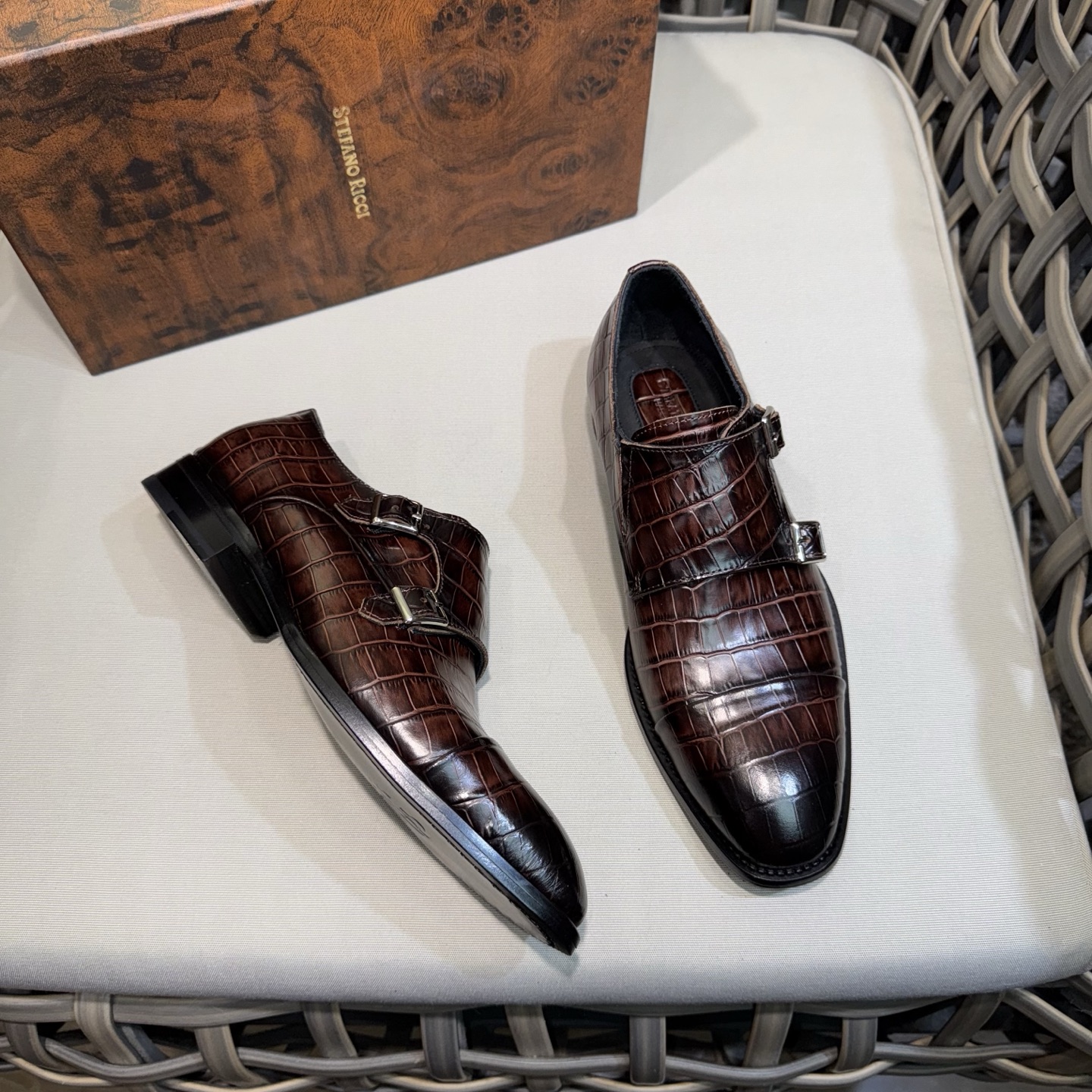 Stefano Ricci Men's Monk Strap Dress Shoes, Crocodile Leather, Brown, Formal 4 i1744142986585 2132 0 2