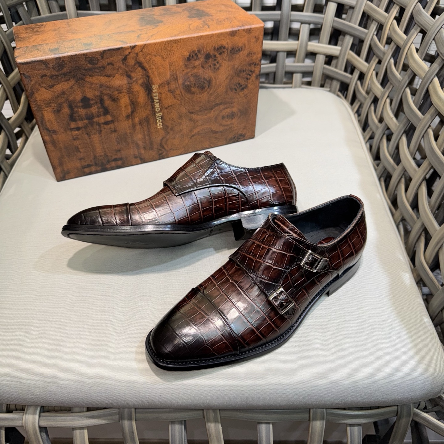 Stefano Ricci Men's Monk Strap Dress Shoes, Crocodile Leather, Brown, Formal 5 i1744142986594 6083 0 3
