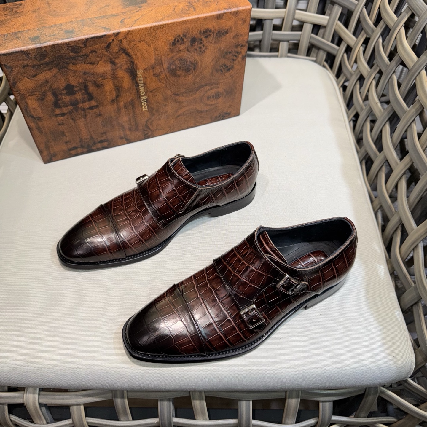 Stefano Ricci Men's Monk Strap Dress Shoes, Crocodile Leather, Brown, Formal 3 i1744142987844 7468 0 1