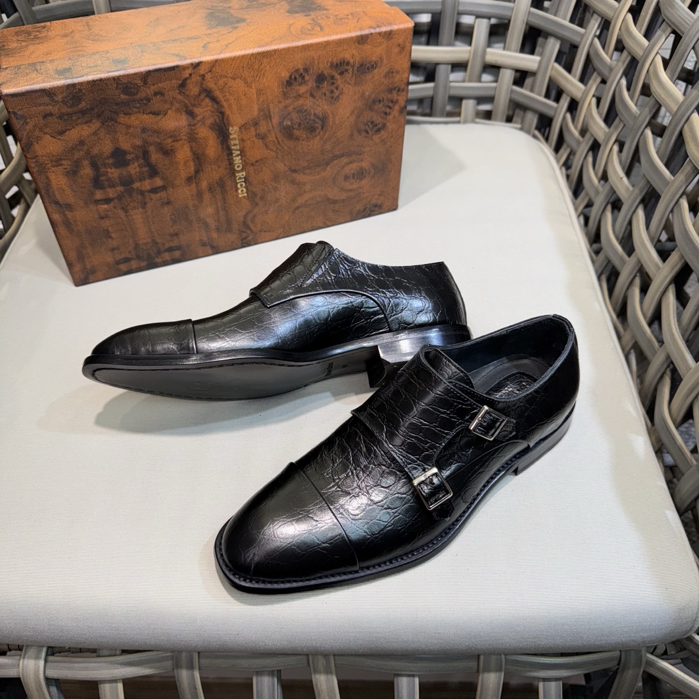 Stefano Ricci Men's Black Leather Monk Strap Dress Shoes, Sizes 39-46 5 i1744142997450 2339 0 3