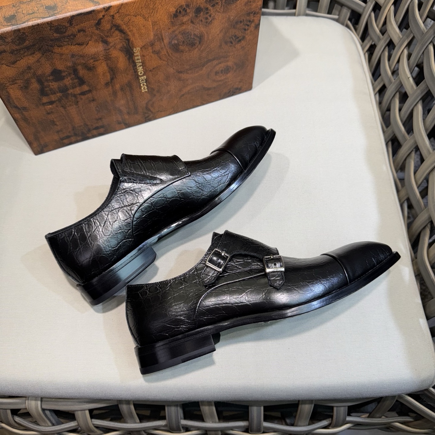 Stefano Ricci Men's Black Leather Monk Strap Dress Shoes, Sizes 39-46 7 i1744142997529 8547 0 5