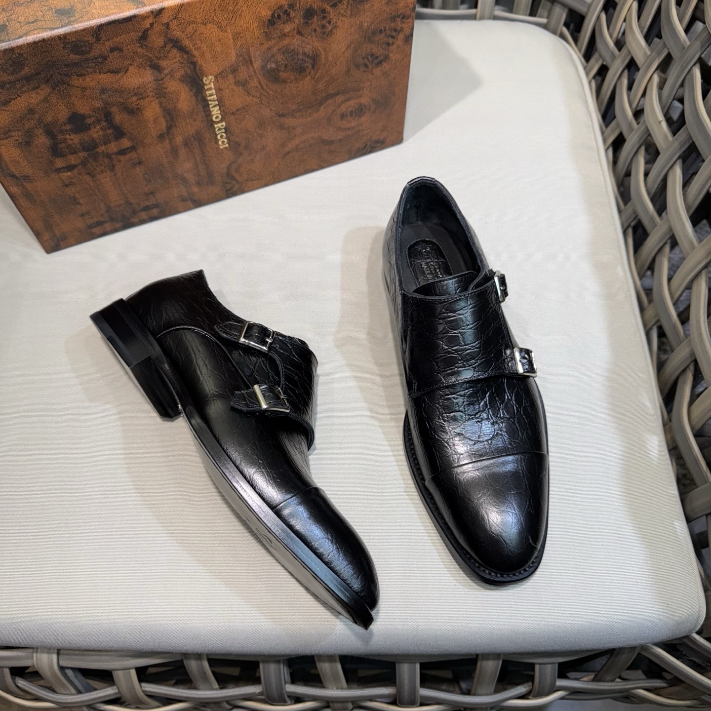 Stefano Ricci Men's Black Leather Monk Strap Dress Shoes, Sizes 39-46 4 i1744142997581 2858 0 2