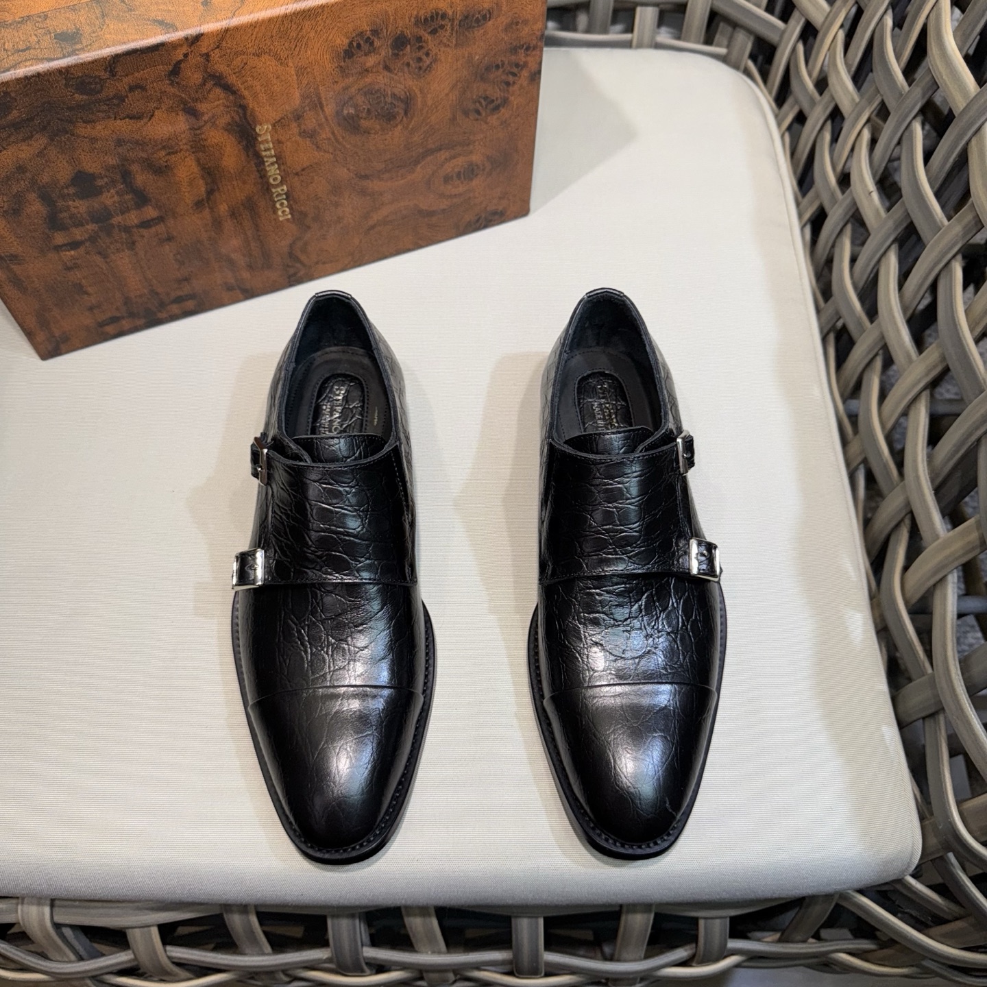 Stefano Ricci Men's Black Leather Monk Strap Dress Shoes, Sizes 39-46 1 Stefano Ricci Men's Black Leather Monk Strap Dress Shoes, Sizes 39-46