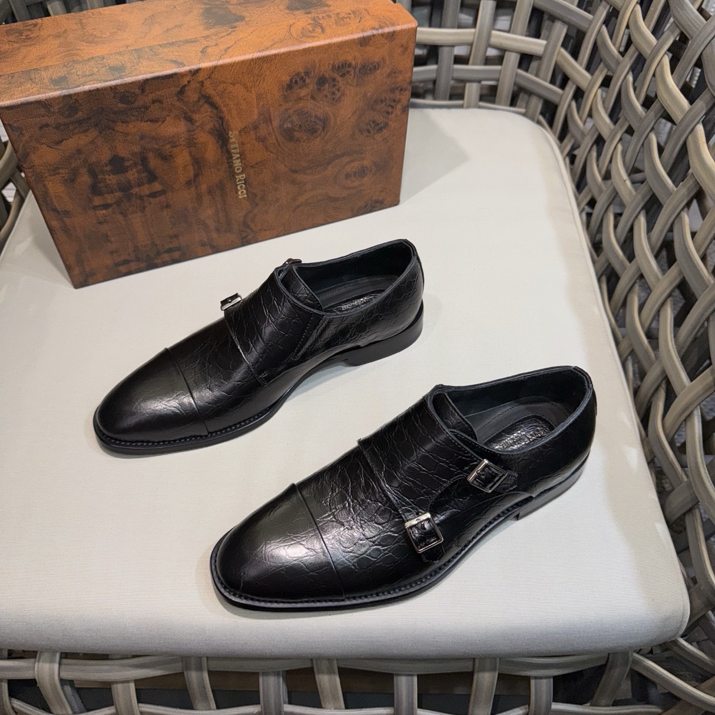 Stefano Ricci Men's Black Leather Monk Strap Dress Shoes, Sizes 39-46 3 i1744142999135 6312 0 1