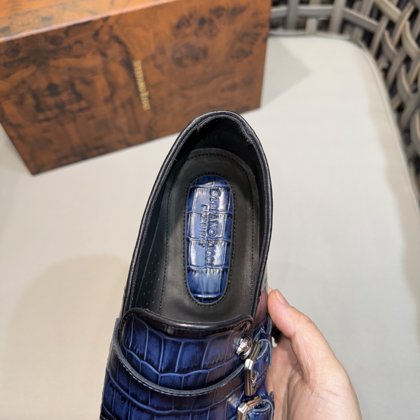 Stefano Ricci Men's Leather Monk Strap Loafers, Blue Alligator Dress Shoes 8 i1744143117998 5613 0 6