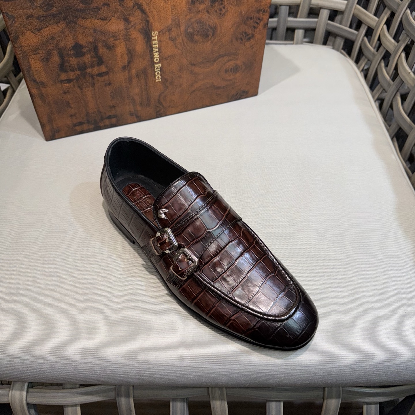 Stefano Ricci Men's Leather Monk Strap Loafers in Brown Crocodile Embossed 6 i1744143128229 8559 0 4