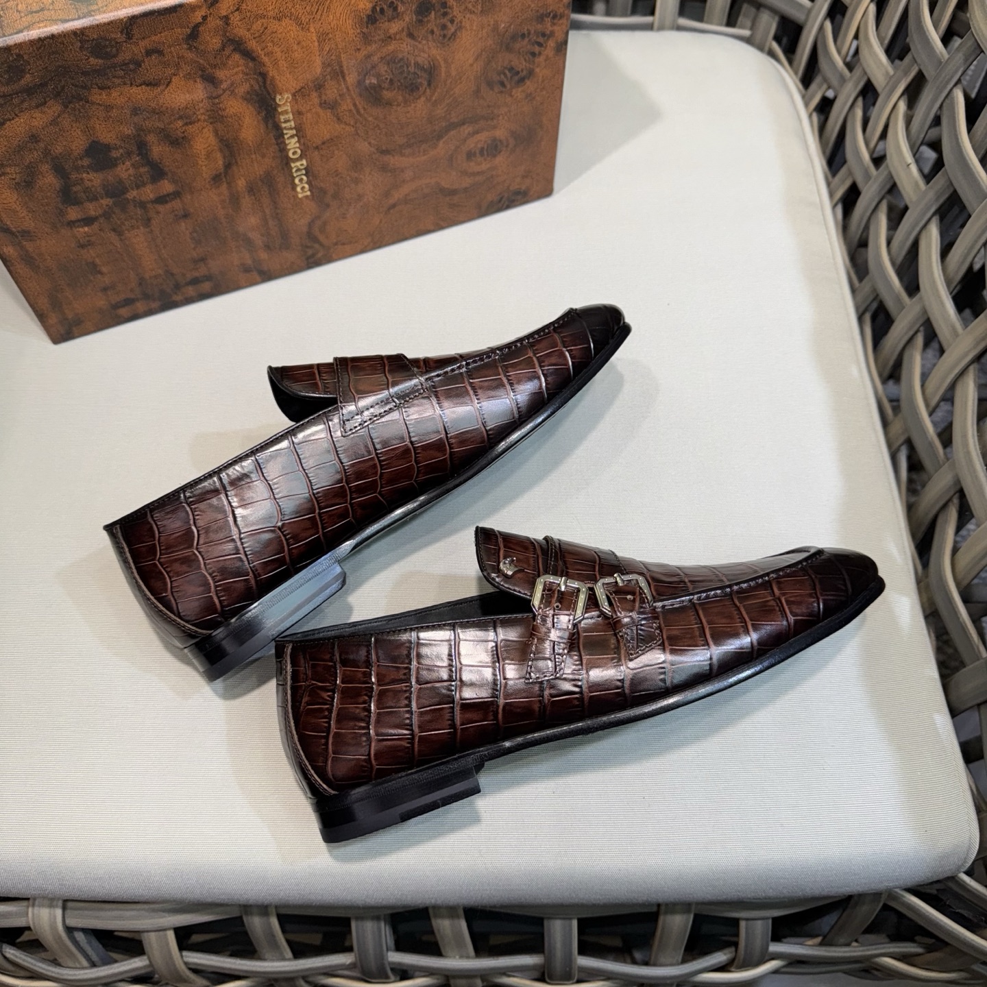 Stefano Ricci Men's Leather Monk Strap Loafers in Brown Crocodile Embossed 7 i1744143128312 4935 0 5