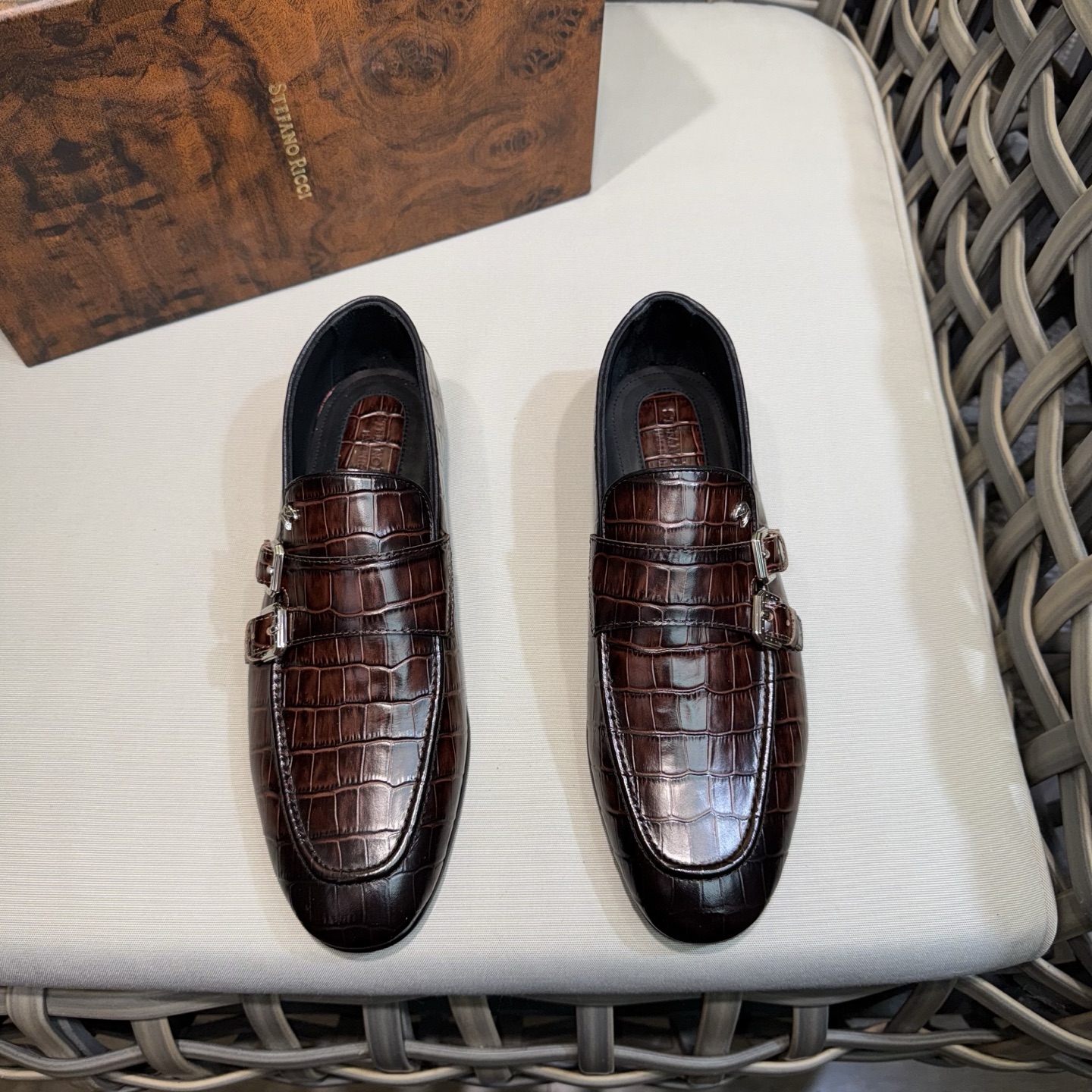 Stefano Ricci Men's Leather Monk Strap Loafers in Brown Crocodile Embossed 1 Stefano Ricci Men's Leather Monk Strap Loafers in Brown Crocodile Embossed
