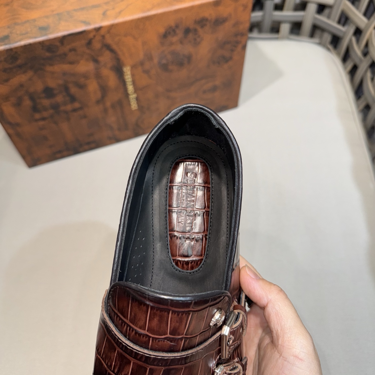 Stefano Ricci Men's Leather Monk Strap Loafers in Brown Crocodile Embossed 8 i1744143129517 8352 0 6