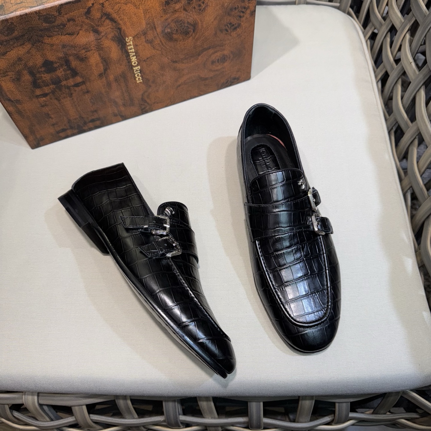 Stefano Ricci Men's Black Leather Monk Strap Loafers Dress Shoes Size 39-46 4 i1744143139897 7957 0 2