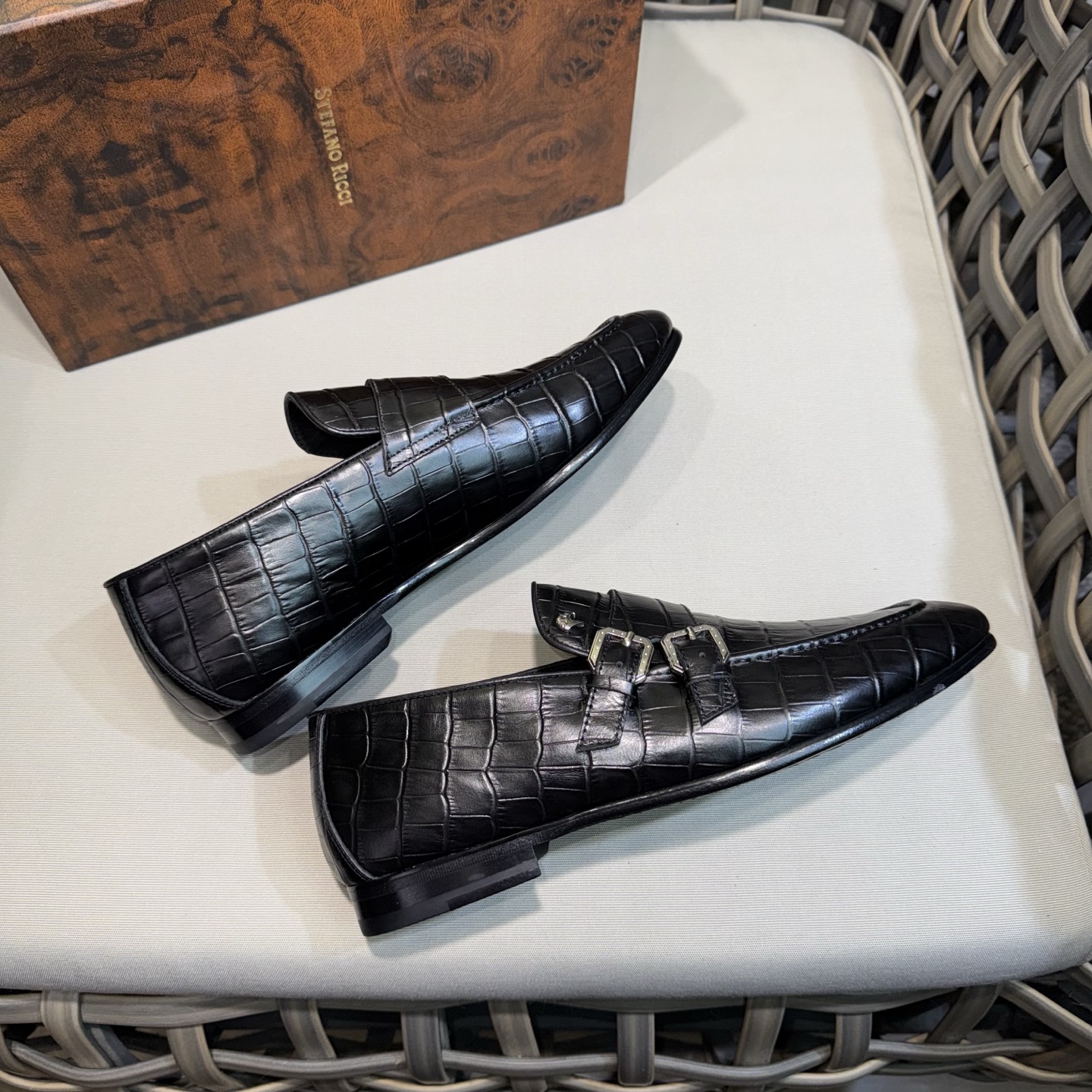 Stefano Ricci Men's Black Leather Monk Strap Loafers Dress Shoes Size 39-46 7 i1744143142615 3505 0 5