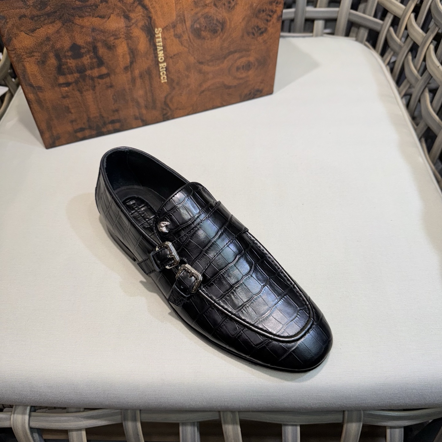 Stefano Ricci Men's Black Leather Monk Strap Loafers Dress Shoes Size 39-46 6 i1744143142653 4264 0 4