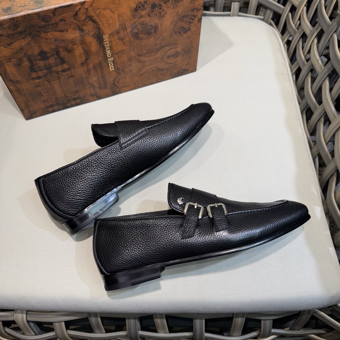 Stefano Ricci Men's Black Leather Monk Strap Loafers Dress Shoes Size 39-46 7 i1744143210670 7861 0 5