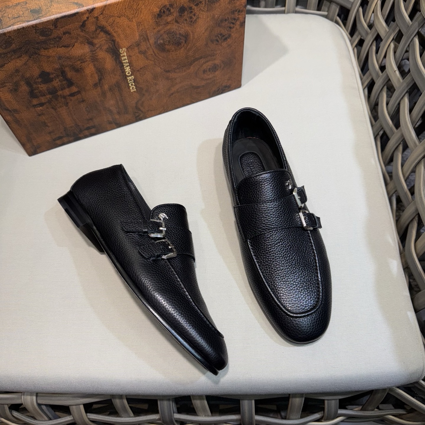 Stefano Ricci Men's Black Leather Monk Strap Loafers Dress Shoes Size 39-46 4 i1744143210703 2330 0 2
