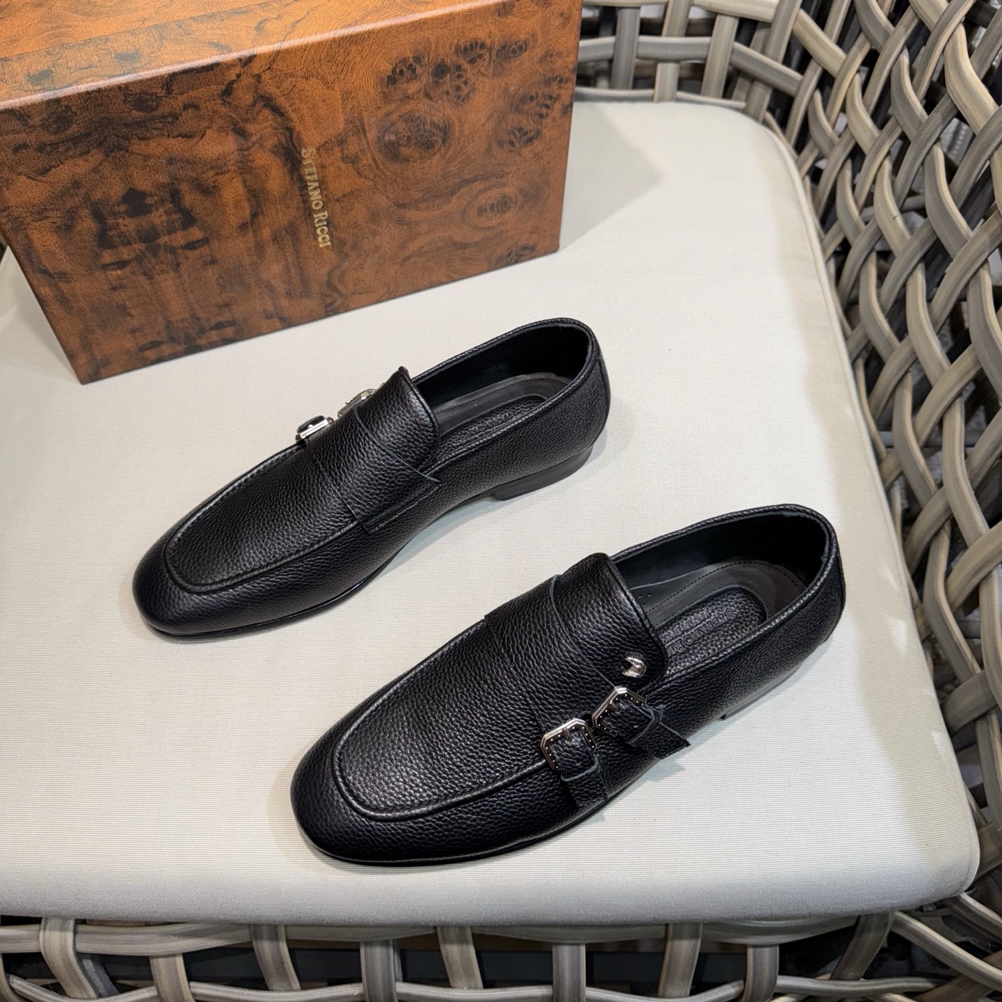 Stefano Ricci Men's Black Leather Monk Strap Loafers Dress Shoes Size 39-46 3 i1744143212667 3091 0 1