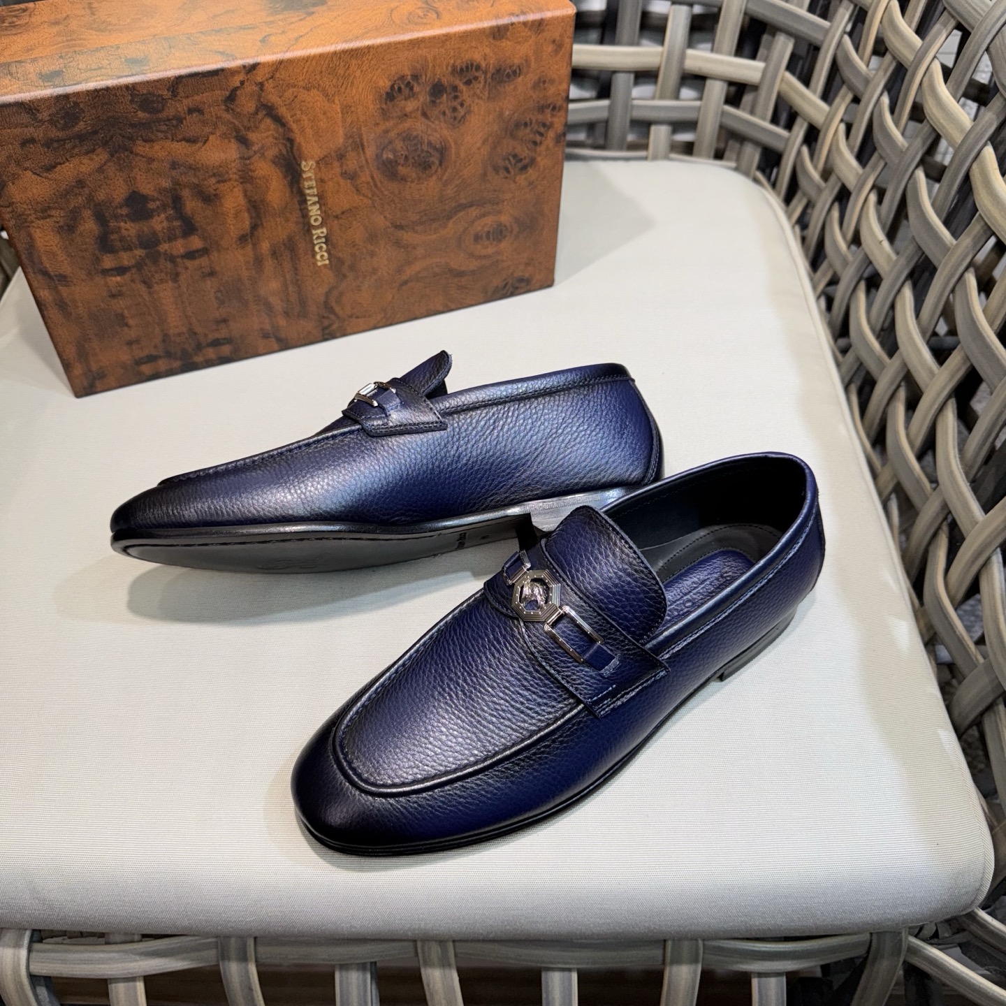 Stefano Ricci Men's Blue Leather Loafers with Buckle Detail, Sizes 39-46 5 i1744143257737 6234 0 3