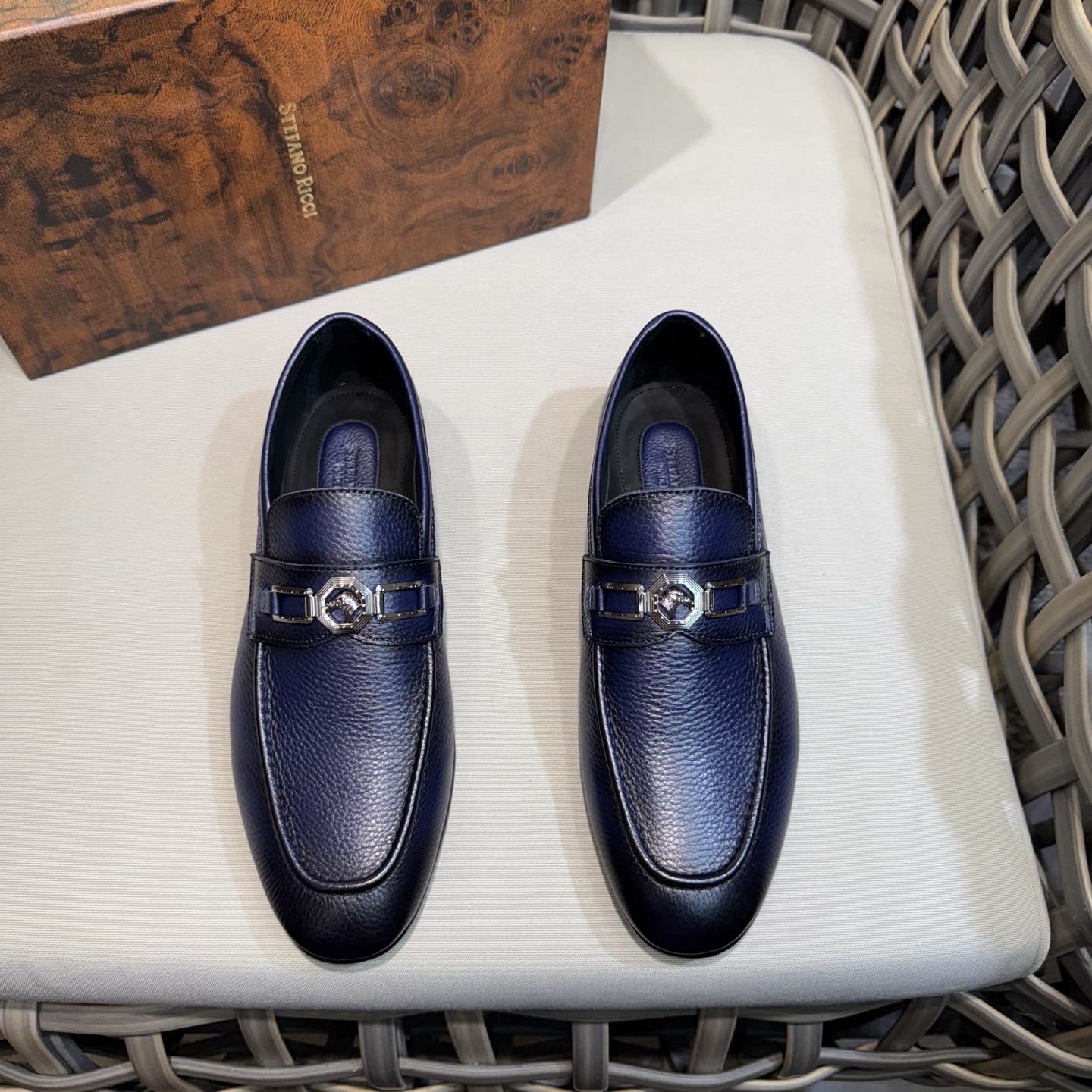 Stefano Ricci Men's Blue Leather Loafers with Buckle Detail, Sizes 39-46 2 i1744143257745 1321 0 0