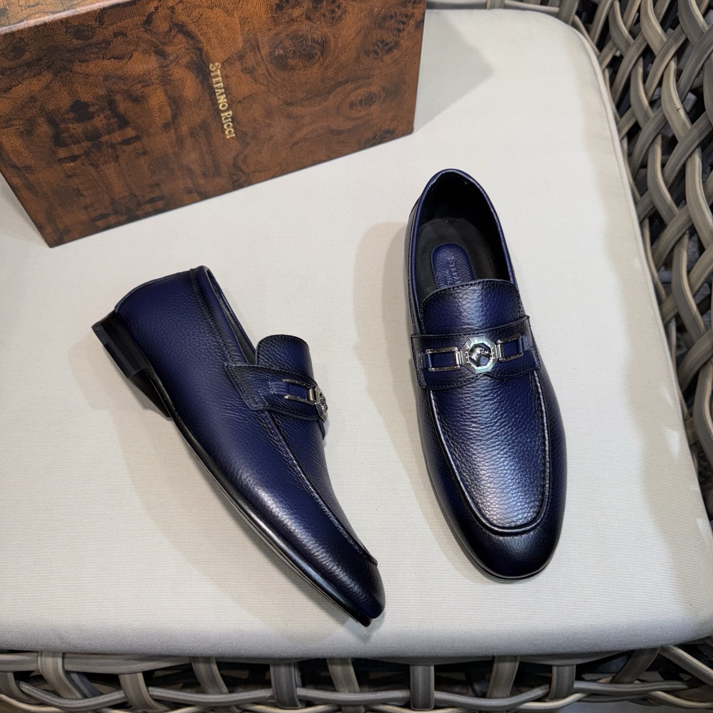 Stefano Ricci Men's Blue Leather Loafers with Buckle Detail, Sizes 39-46 4 i1744143258916 6665 0 2