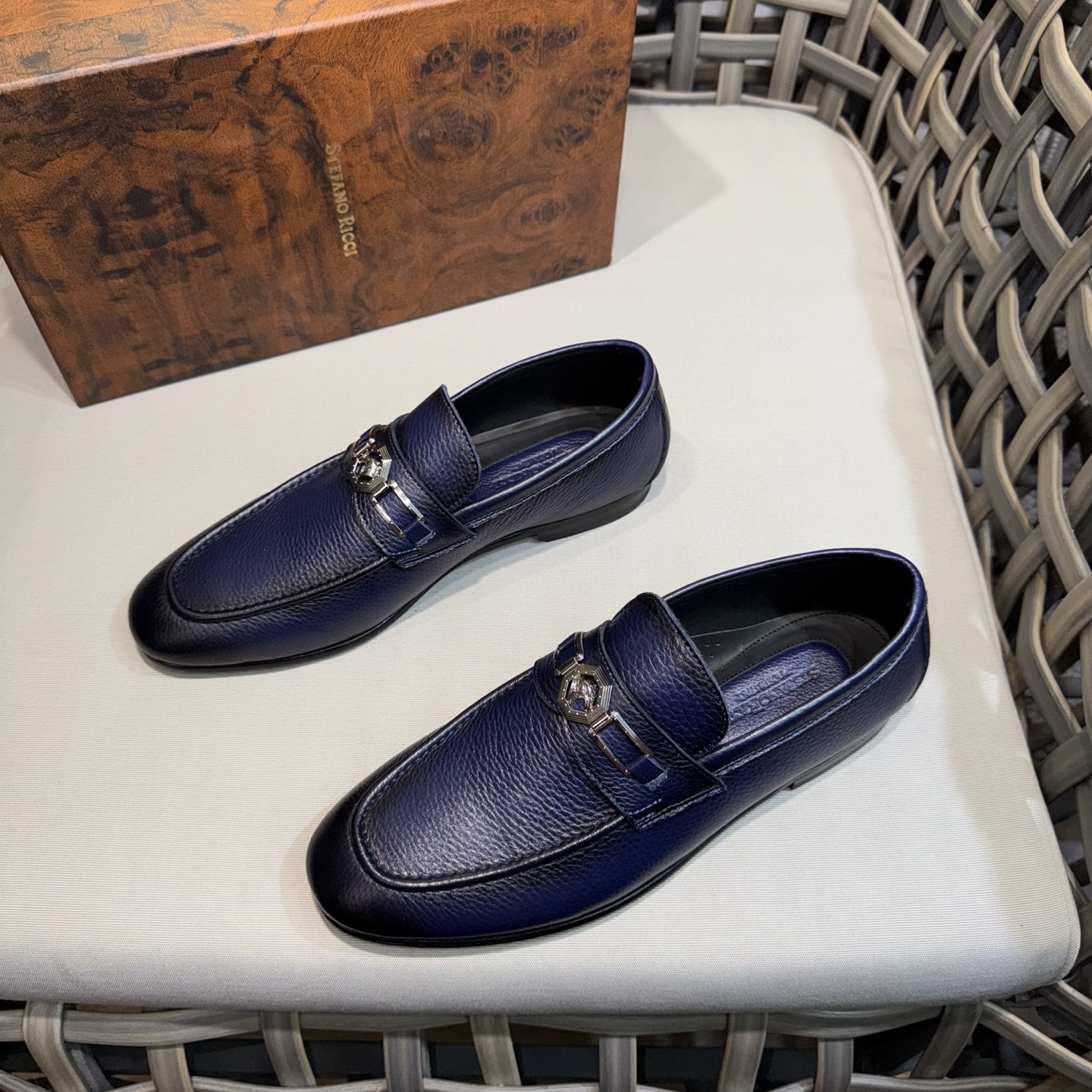Stefano Ricci Men's Blue Leather Loafers with Buckle Detail, Sizes 39-46 3 i1744143258978 2781 0 1